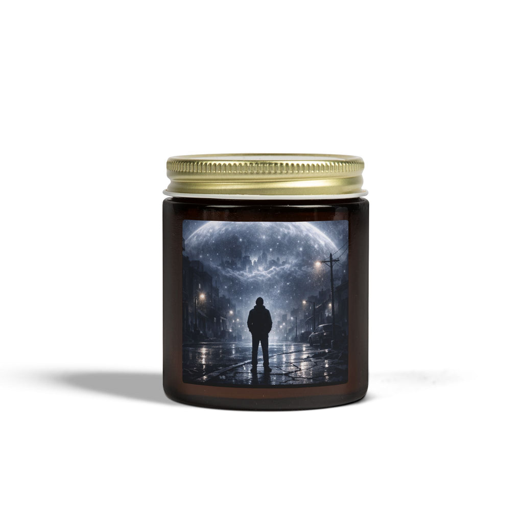 PRB Lone Figure Under Moonlight Candle | Coconut Apricot Wax Jar by Power Runs Black