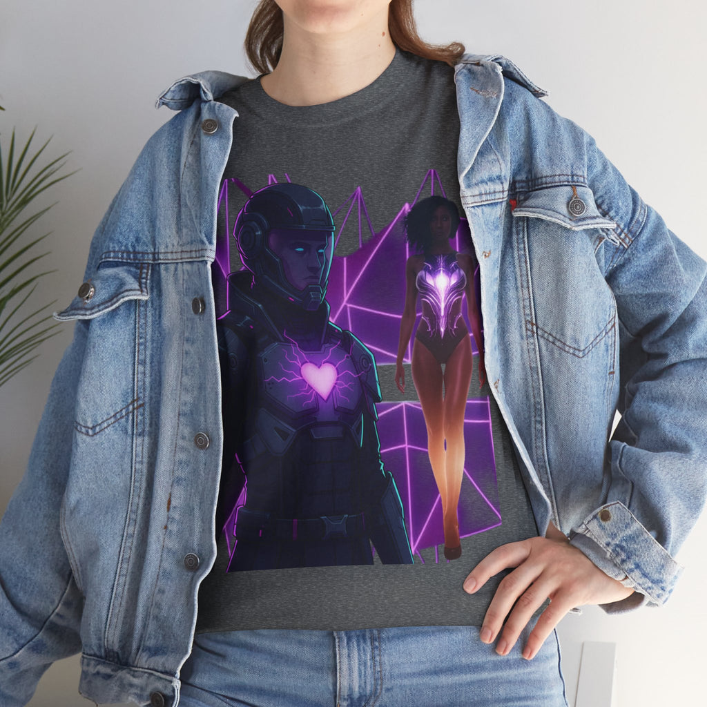 Power Run Black PRB Pretty Rich Bitch The Collection Purple Heart Cyberpunk Knight T-Shirt | Futuristic Armor Sci‑Fi Tee by Printify