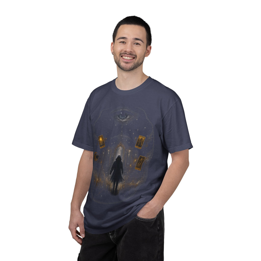 PRB Occult Tarot Skull T-Shirt — Mystic Eye & Shadow Figure Graphic by Power Runs Black