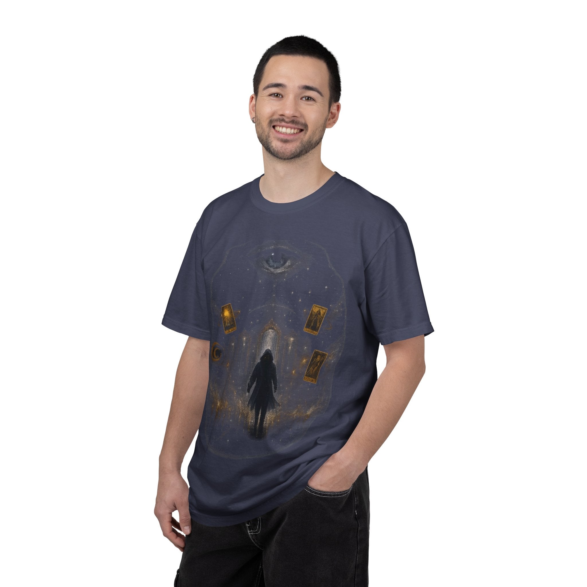 PRB Occult Tarot Skull T-Shirt — Mystic Eye & Shadow Figure Graphic by Power Runs Black