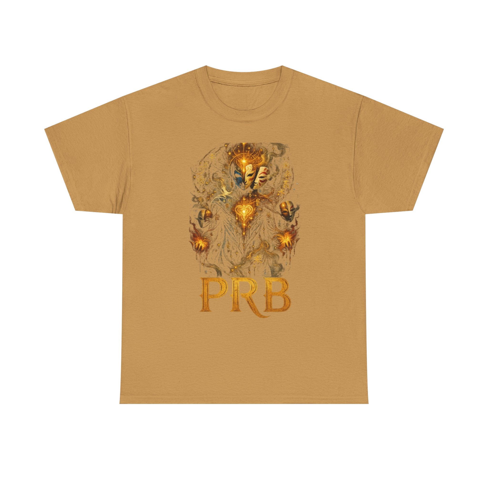 PRB Golden Mystic Mask Graphic Tee — Vintage Nature Illustration T-Shirt by Power Runs Black