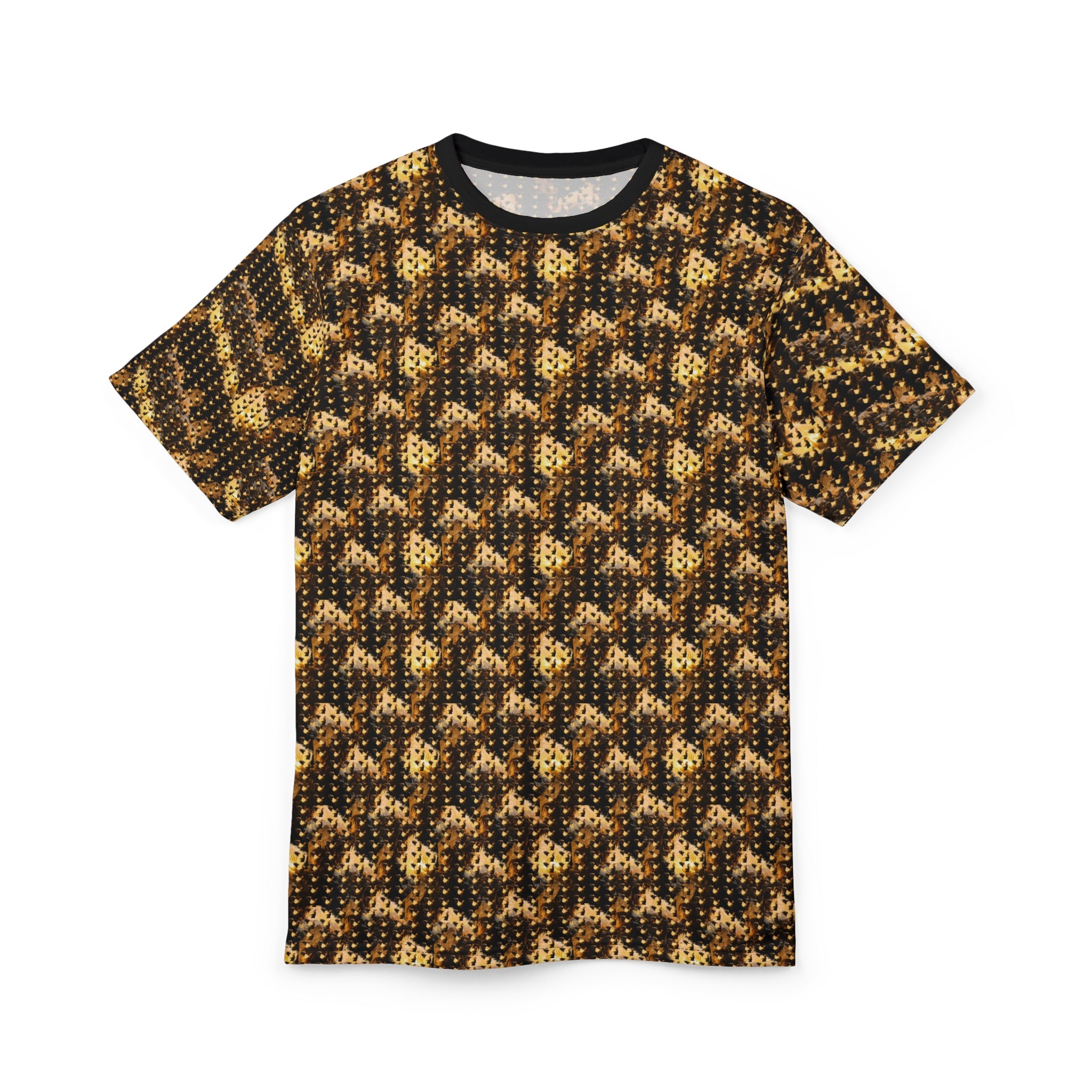 Power Runs Black PRB Golden Houndstooth Knit Pattern Tee | All-Over Print Shirt by Power Runs Black