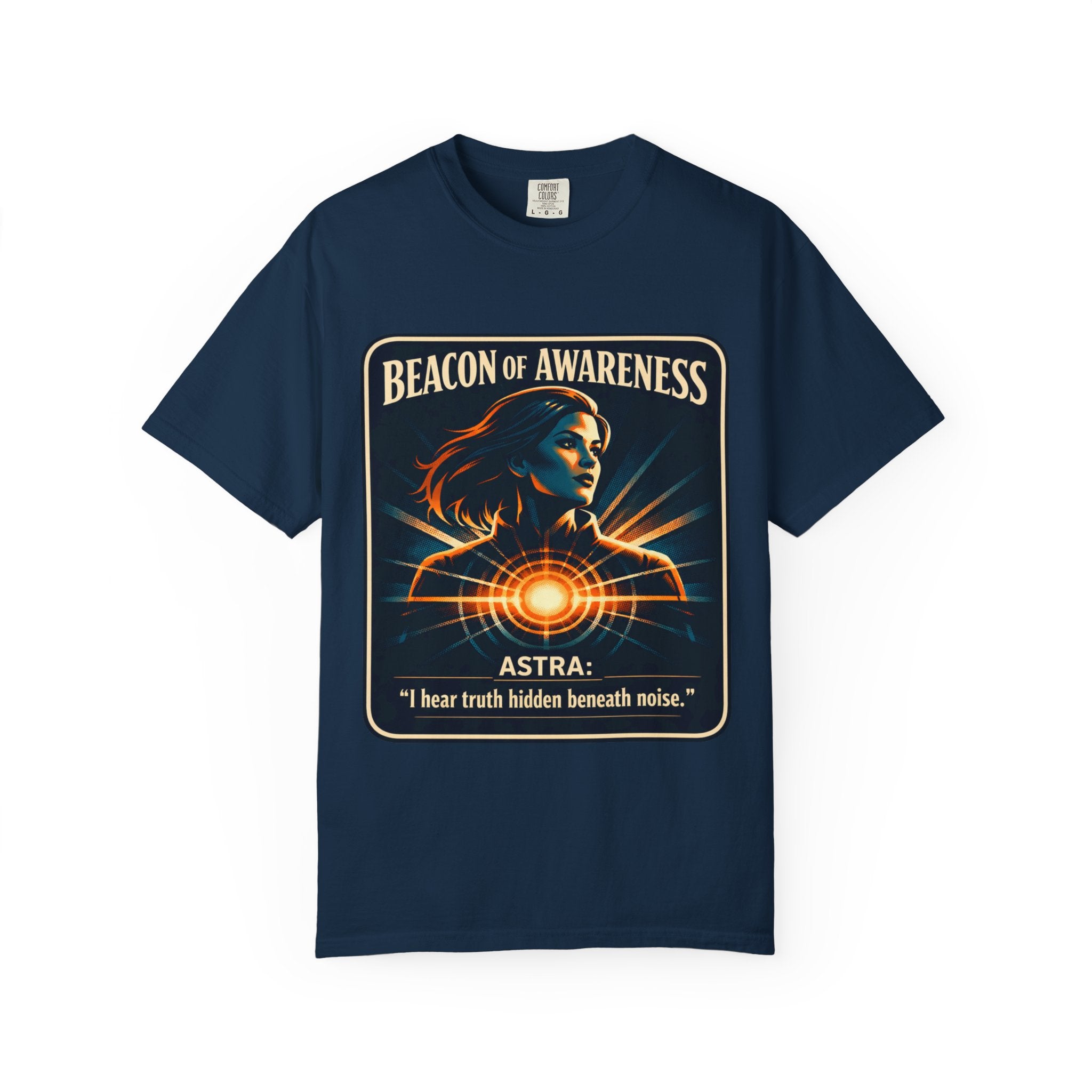 Power Runs Black Beacon of Awareness T-Shirt — “Astra: I hear truth hidden beneath noise” Cosmic Graphic Tee by Power Runs Black