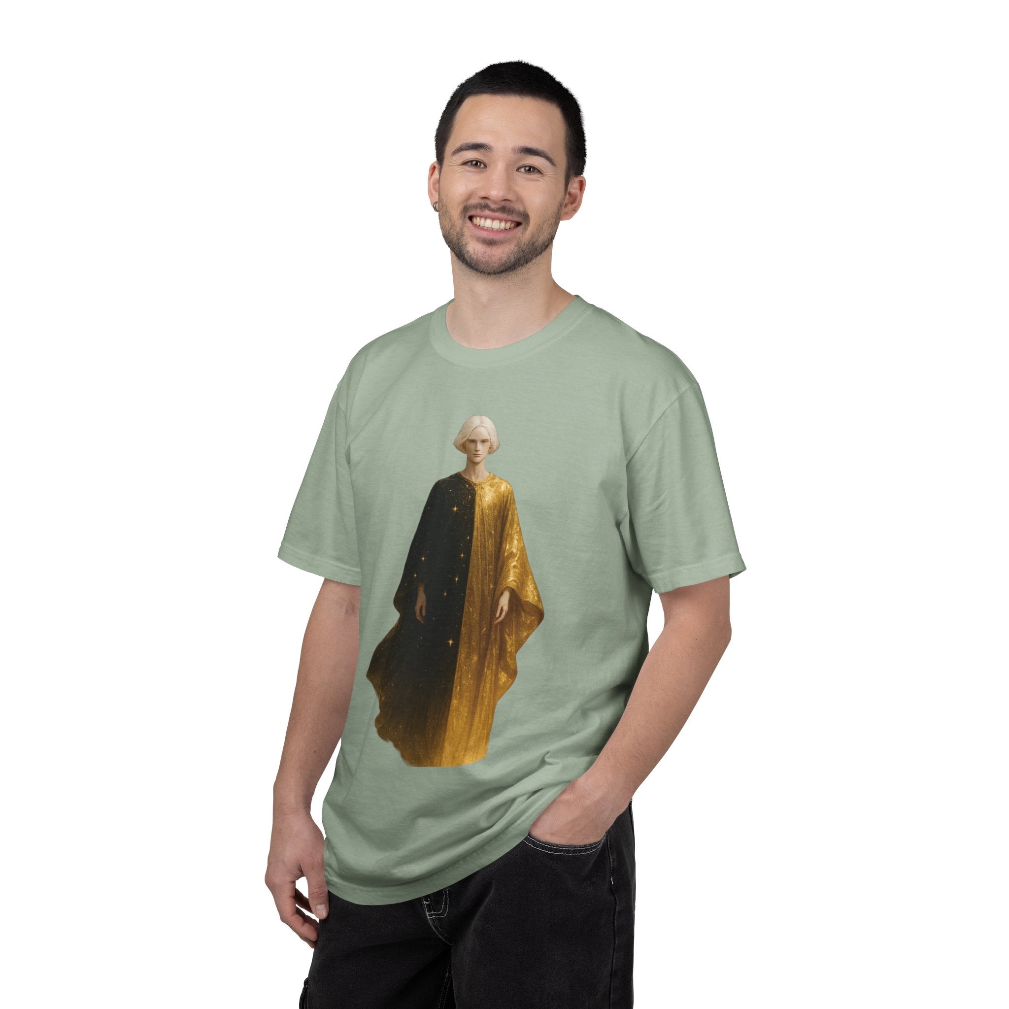 Power Runs Black PRB Twelfth Golden Cloak Figure T-Shirt | Surreal Angelic Portrait by Power Runs Black