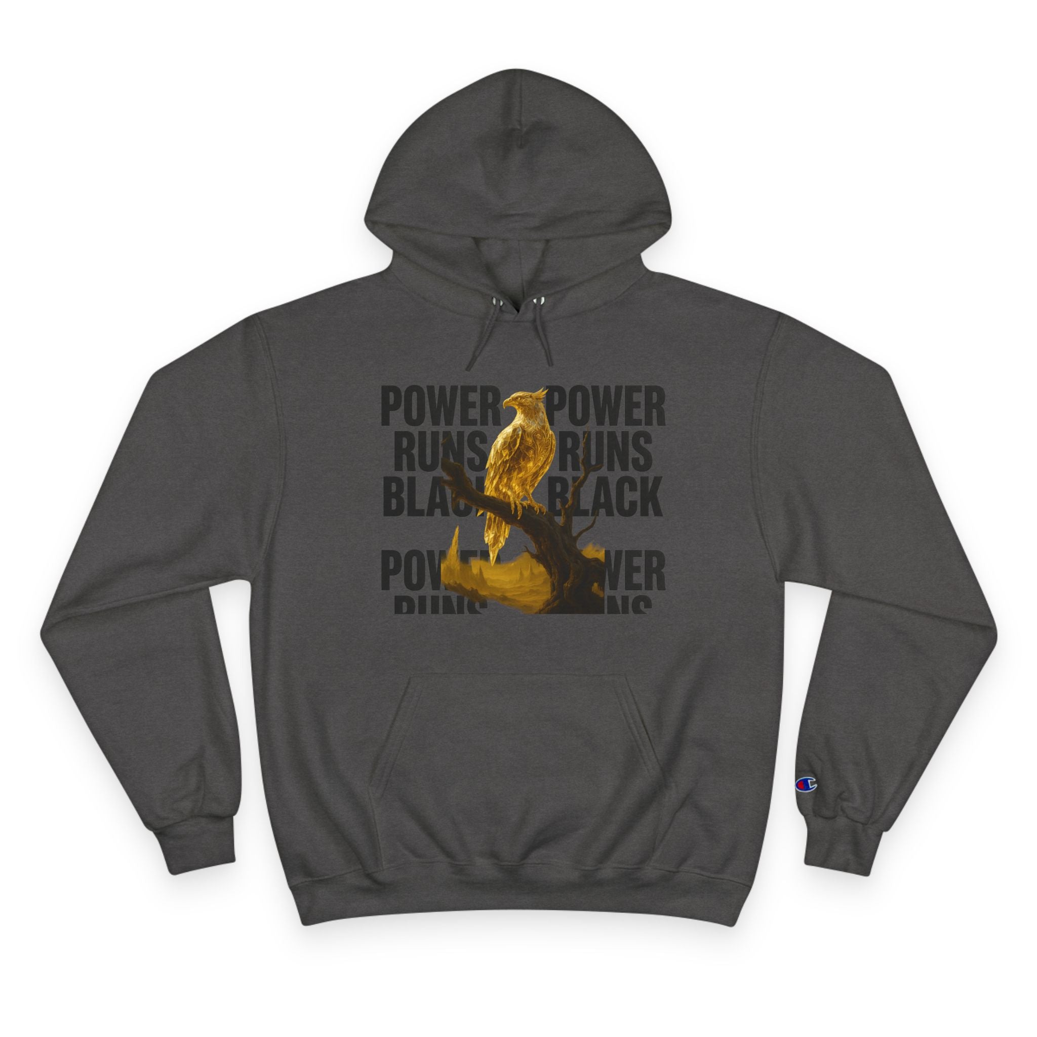PRB Champion Hoodie — 'Power Runs Black' Golden Bird Graphic Pullover by Power Runs Black