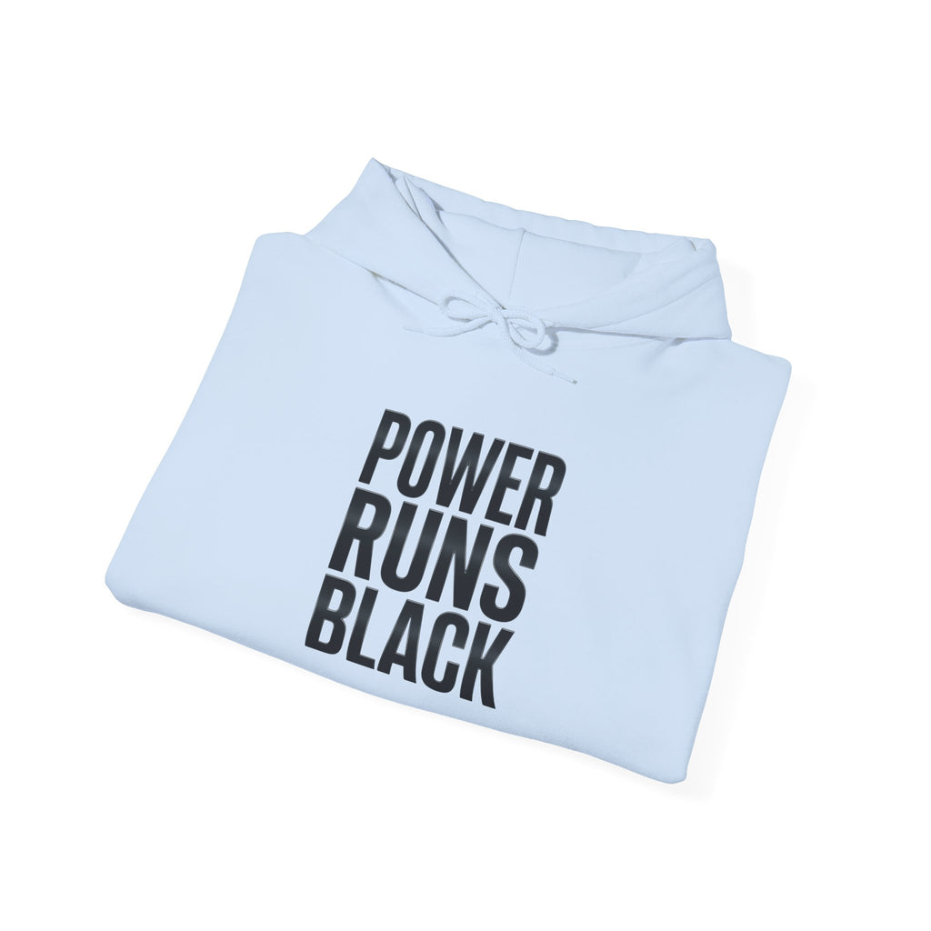 Power Runs Black Hoodie — Bold Graphic Athletic Streetwear by Printify