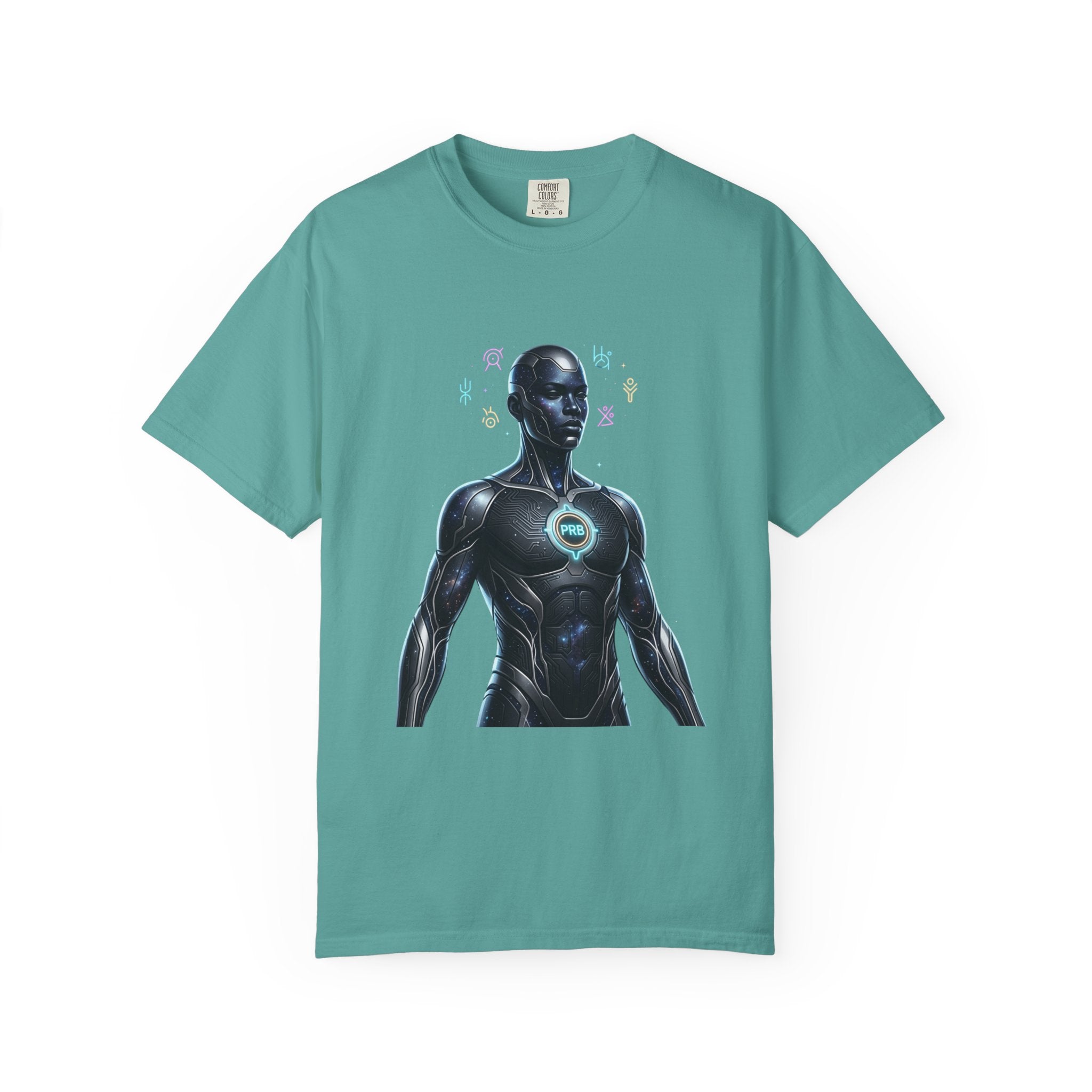 Printify PRB — “Algorithm God” 4K Futuristic Cyborg with Glowing Chest T-shirt | Sci-Fi Android Art - T-Shirt