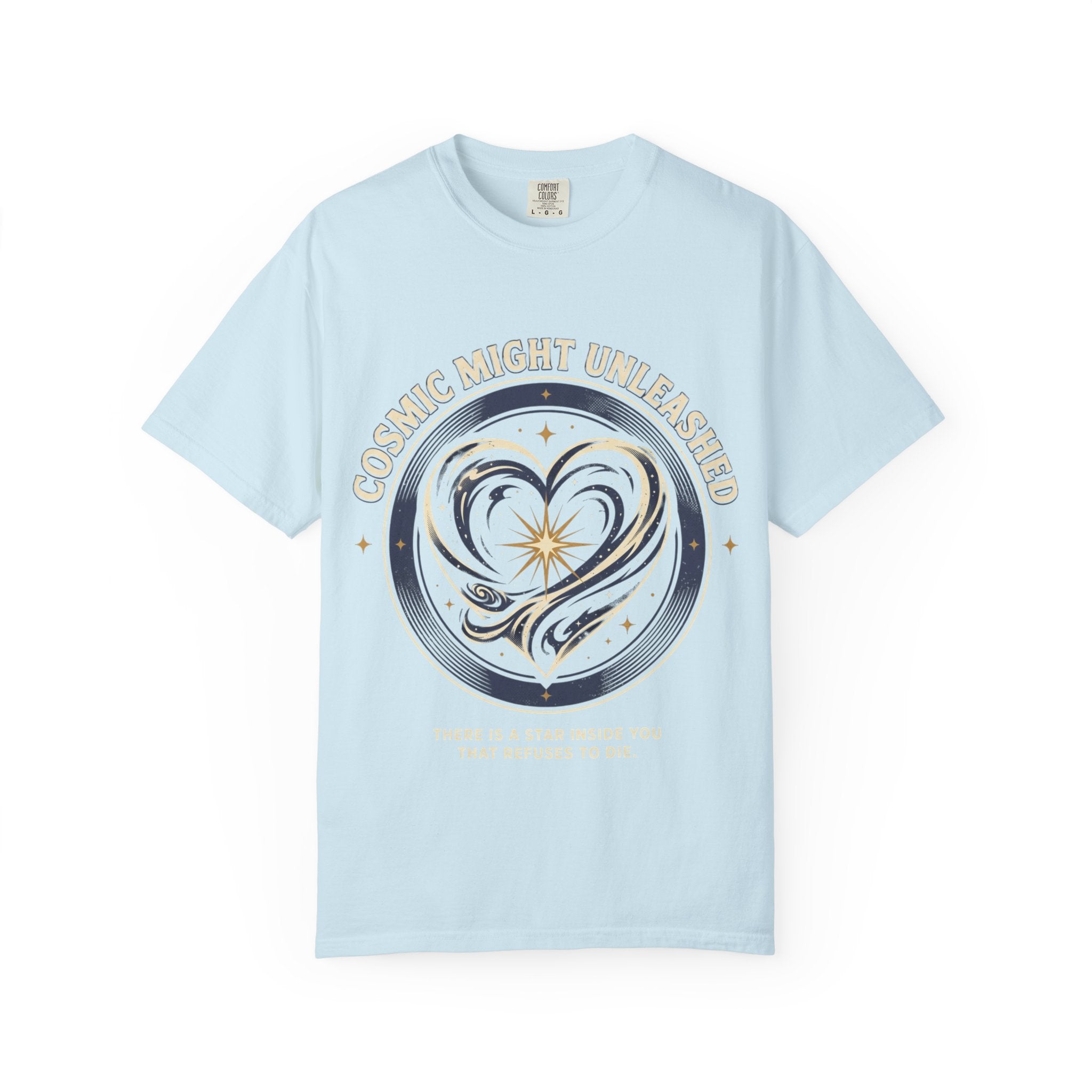PRB Starforged Flex Cosmic Might Unleashed Heart Graphic T-Shirt — "Cosmic Might Unleashed" Astral Design by Power Runs Black
