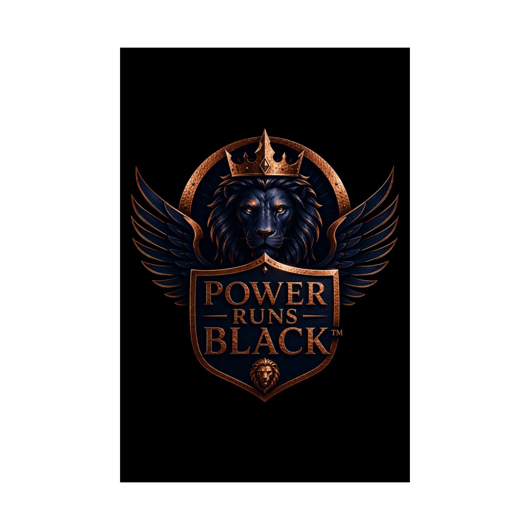 Power Runs Black Matte Poster — Regal Lion Crest Wall Art by Power Runs Black