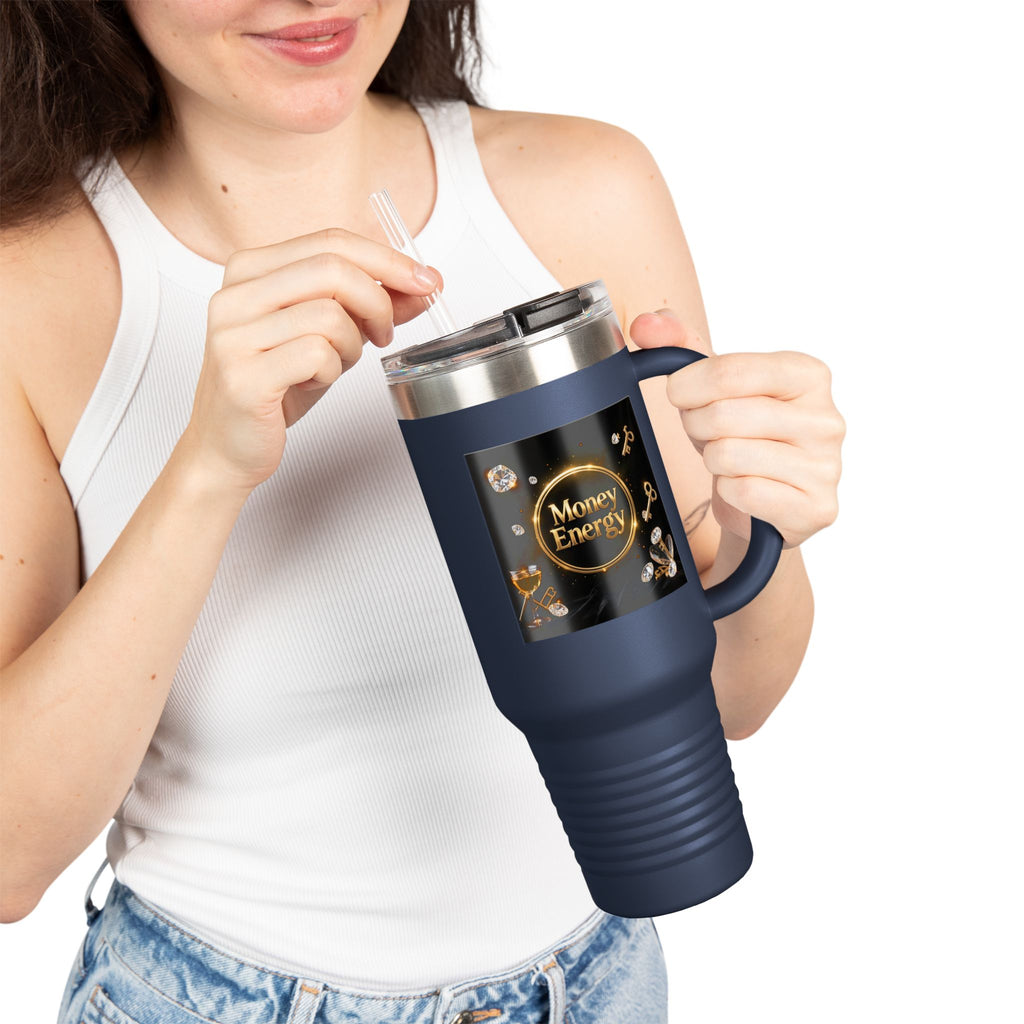 PRB 40oz Insulated Travel Mug — "Money Energy" Motivational Design by Printify