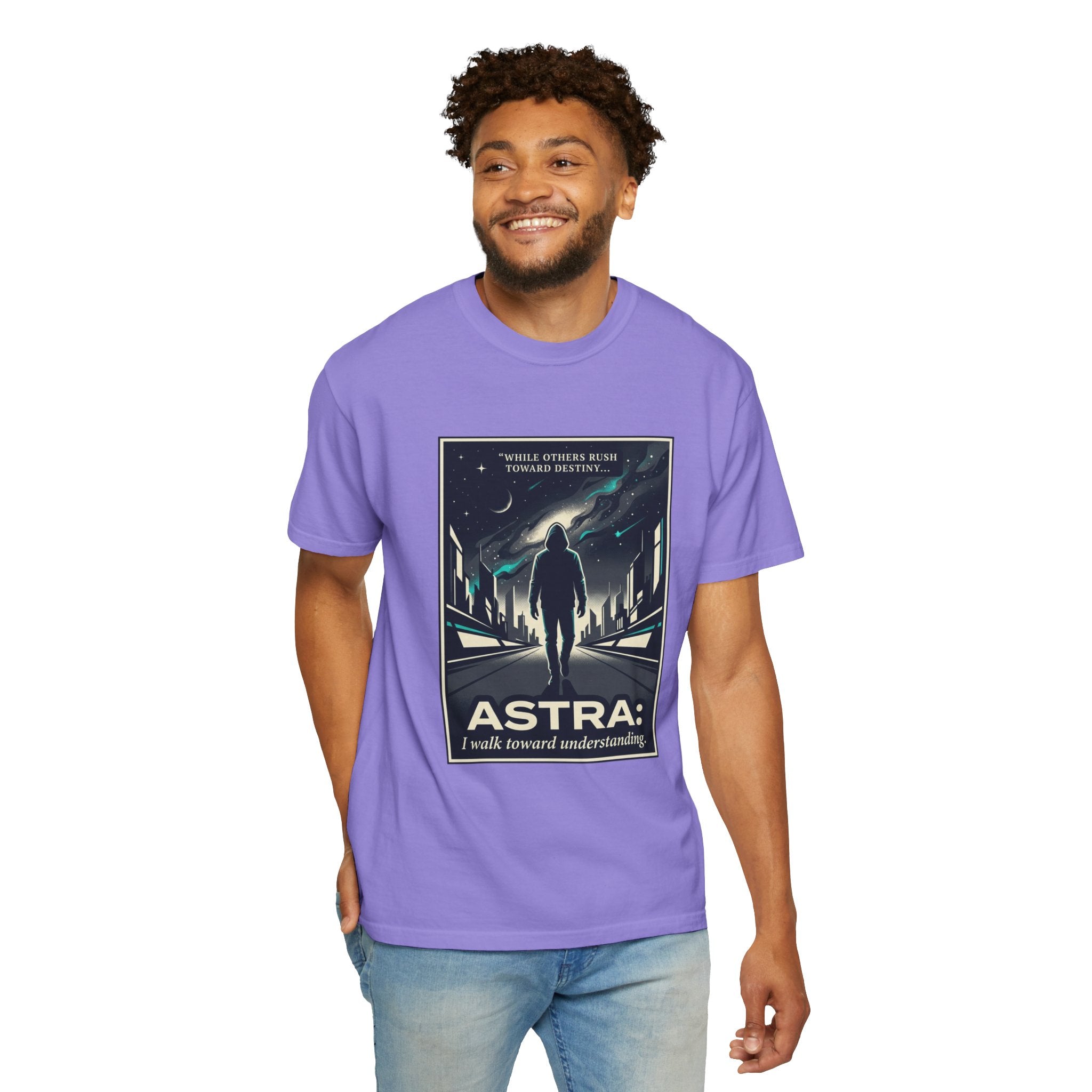 Power Runs Black Astra Sci‑Fi Graphic T-Shirt — "I walk toward understanding" Poster Design by Power Runs Black