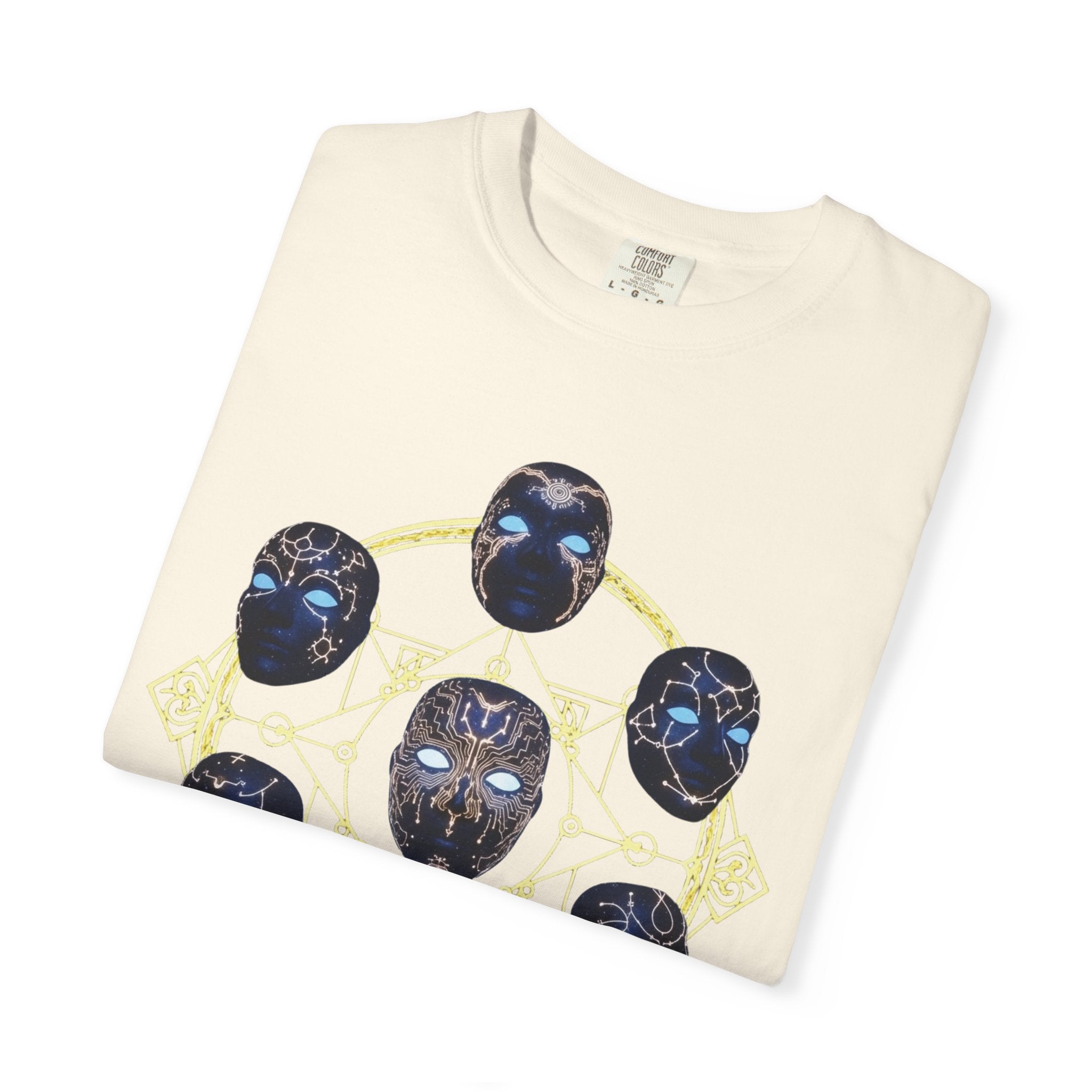 PRB Tribal Mask Circle Graphic Tee, Spiritual Afrocentric Art by Printify