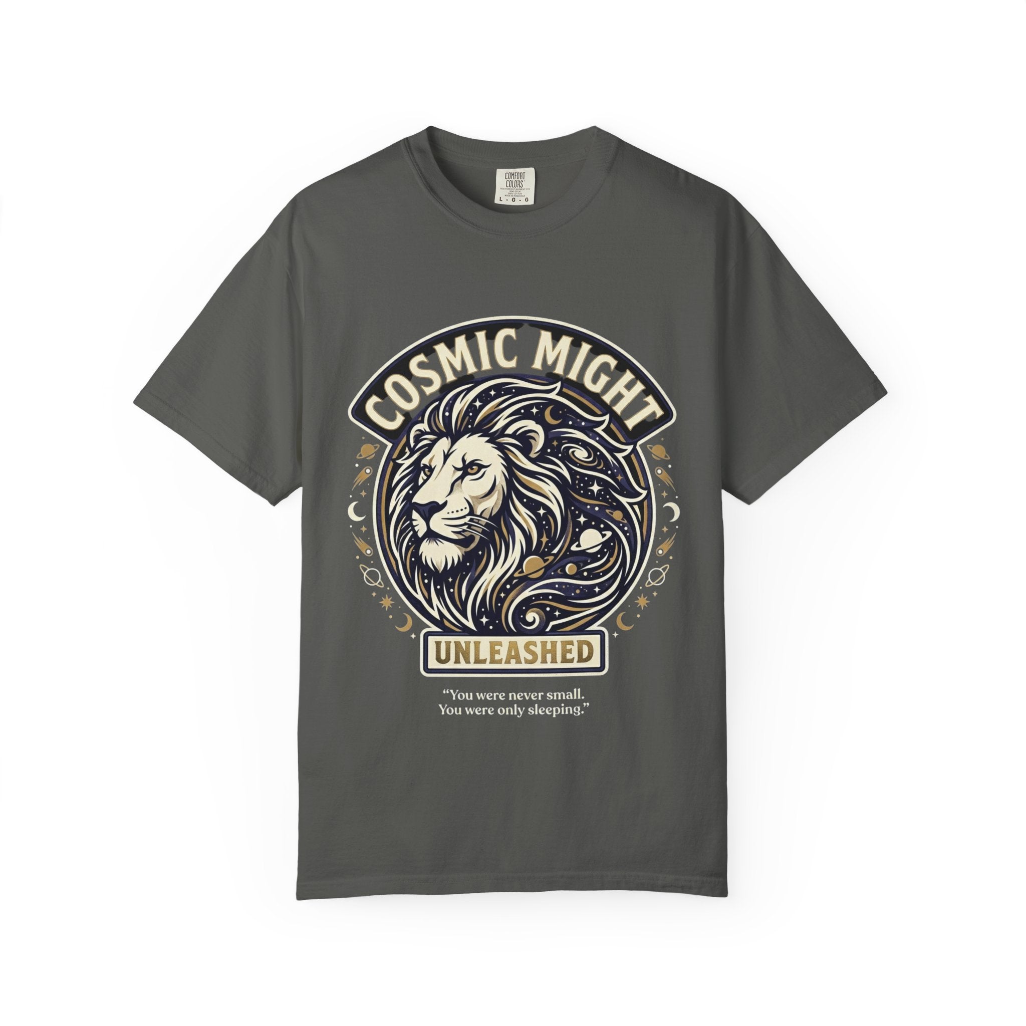 PRB Starforged Flex Cosmic Might Unleashed Lion Graphic T-Shirt — "Unleashed" Inspirational Lion Tee by Power Runs Black