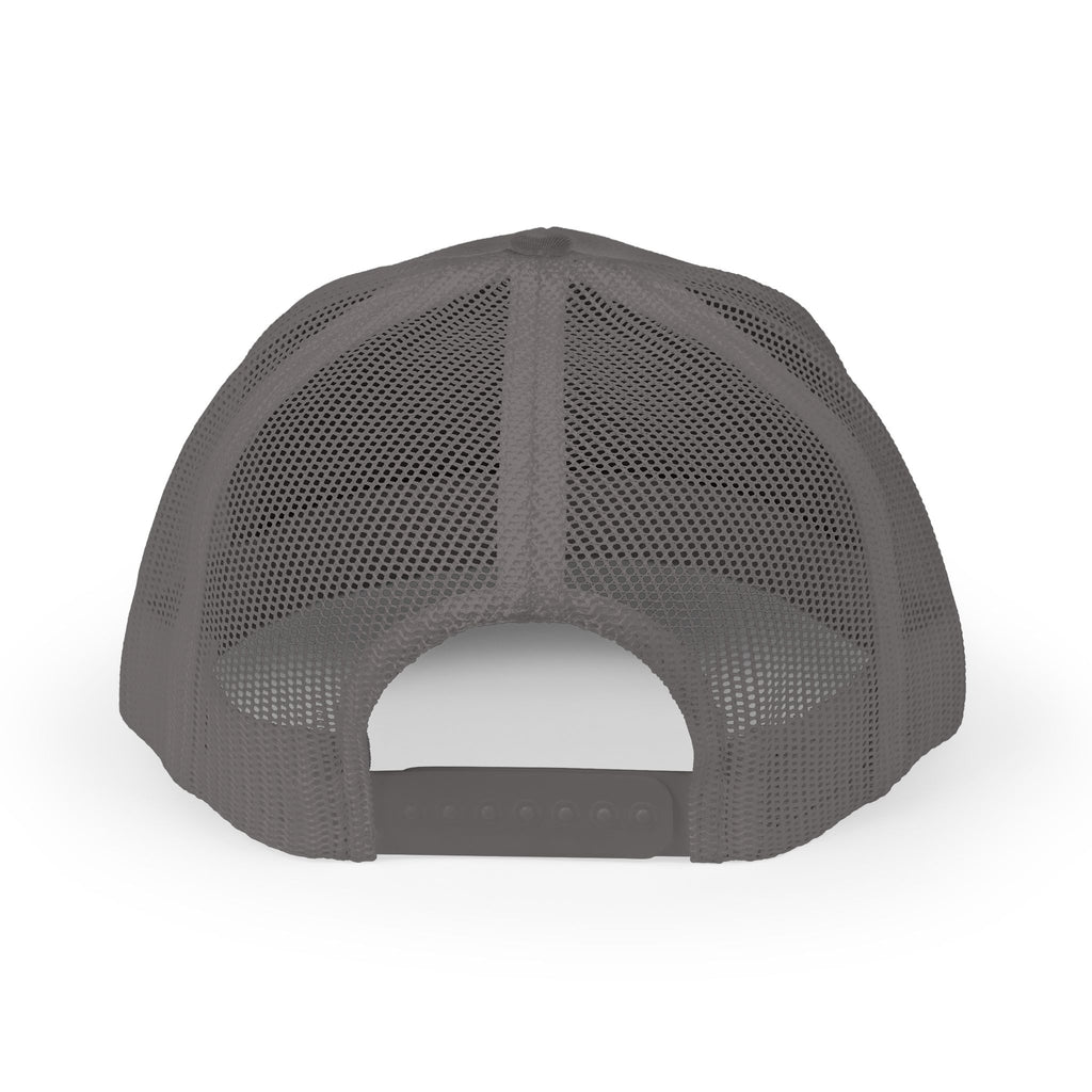 Power Runs Black Retro Flame Patch Trucker Hat | Snapback Mesh Cap by Printify