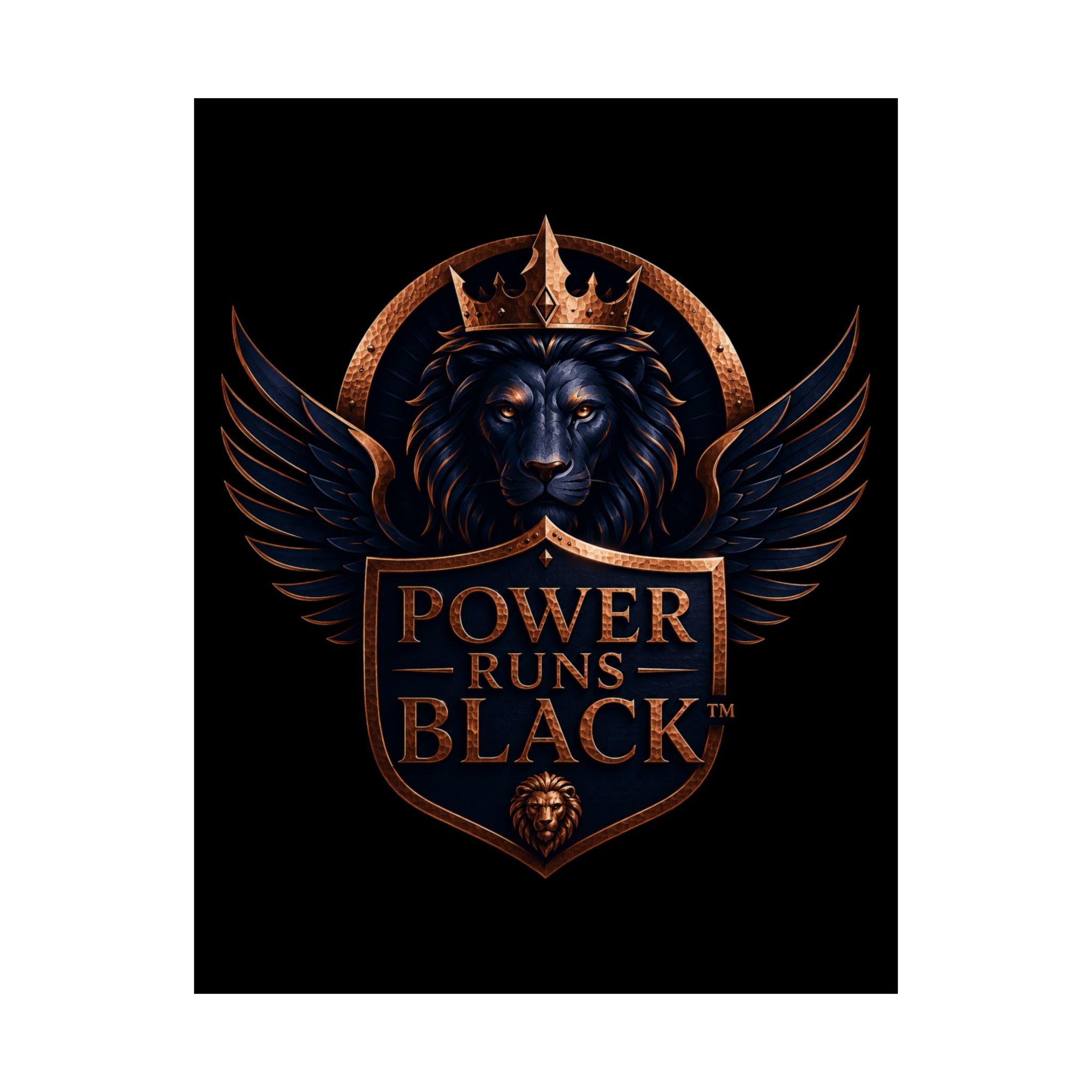 Power Runs Black Matte Poster — Regal Lion Crest Wall Art by Power Runs Black