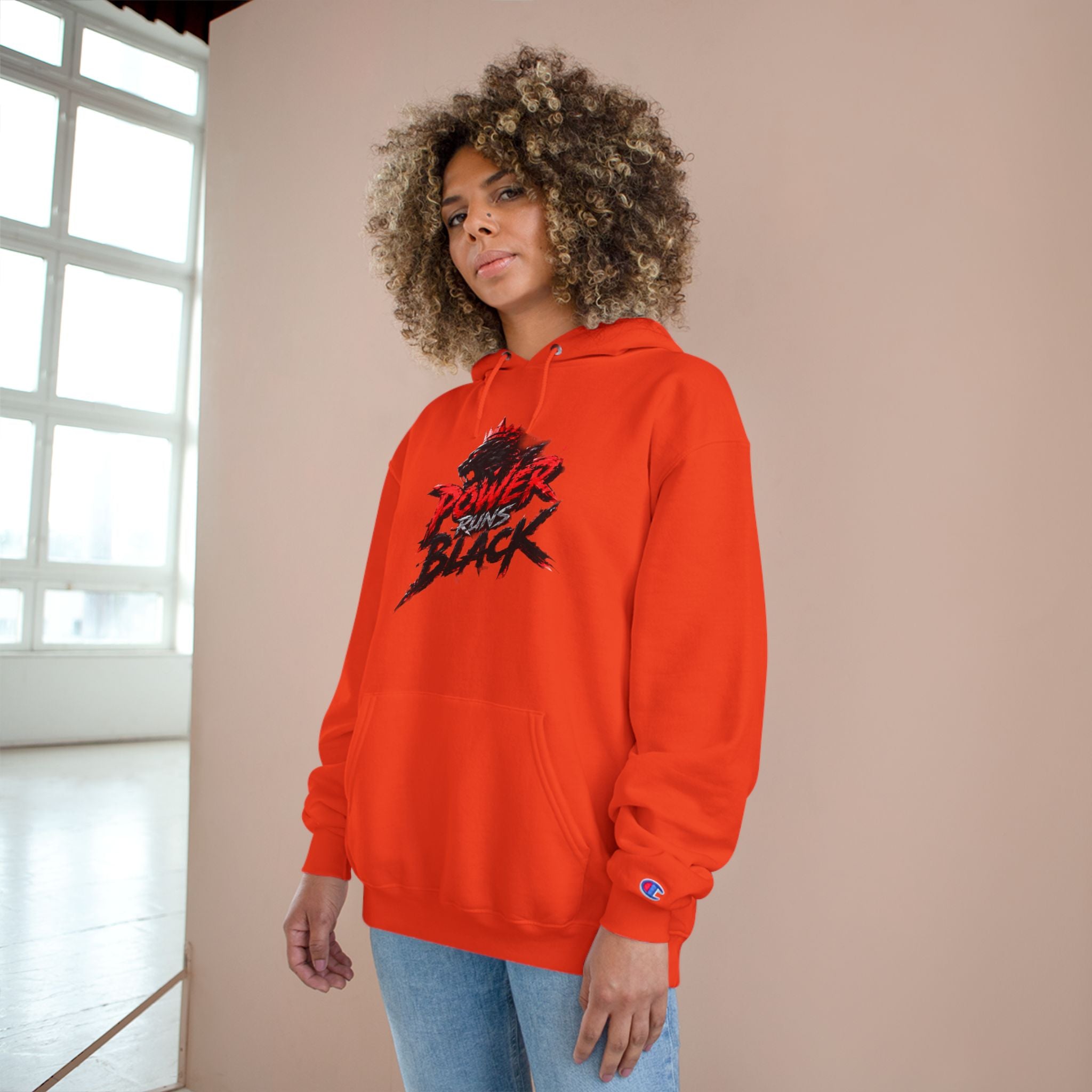 Power Runs Black logo hoodie | Flame crest design by Power Runs Black