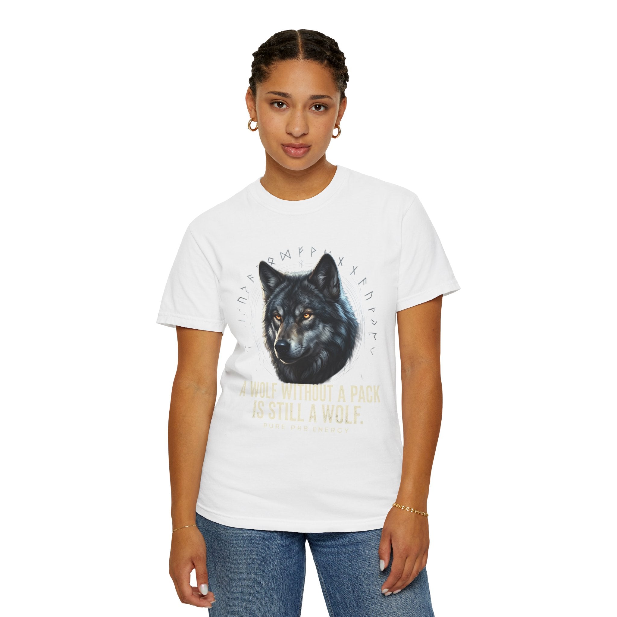 PRB Wolf Graphic T-Shirt — "A Wolf Without a Pack Is Still a Wolf" Inspirational Tee by Printify