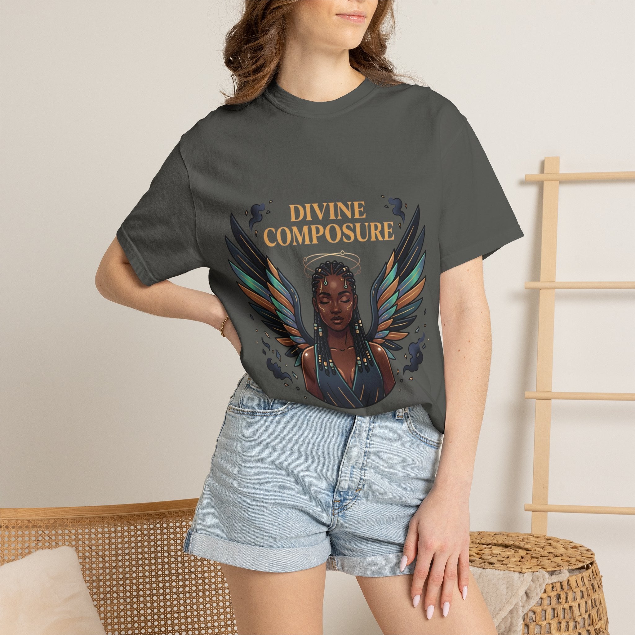 Power Runs Black Divine Composure T-Shirt — Angel Wing Graphic Tee by Printify