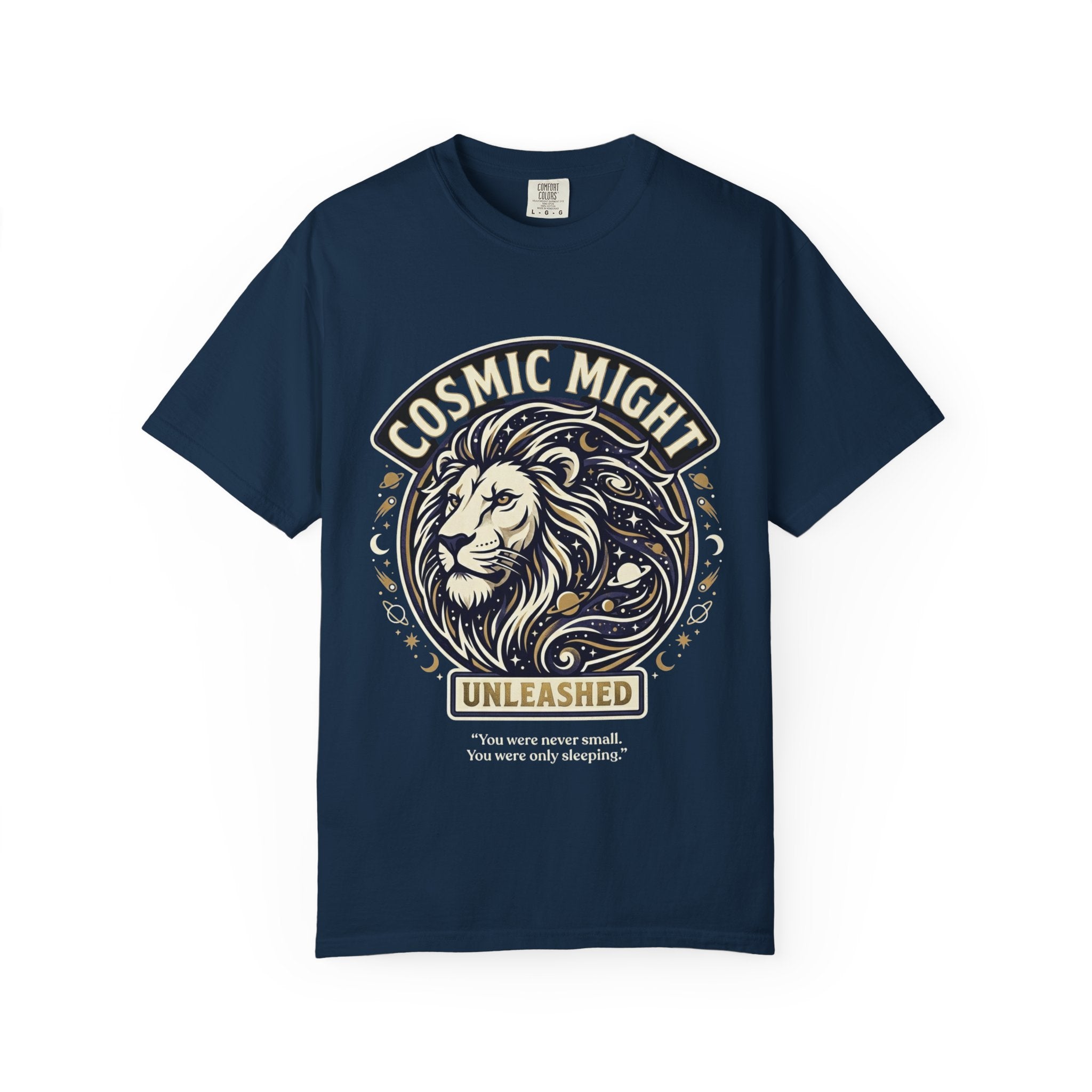 PRB Starforged Flex Cosmic Might Unleashed Lion Graphic T-Shirt — "Unleashed" Inspirational Lion Tee by Power Runs Black