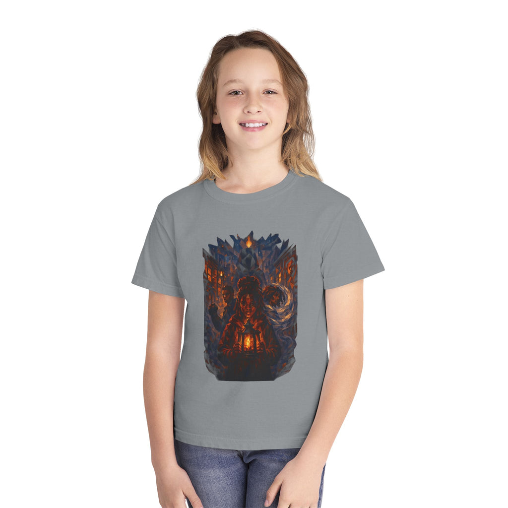 Power Runs Black PRB Youth Tee - Haunted Lantern Fantasy Forest Graphic by Printify