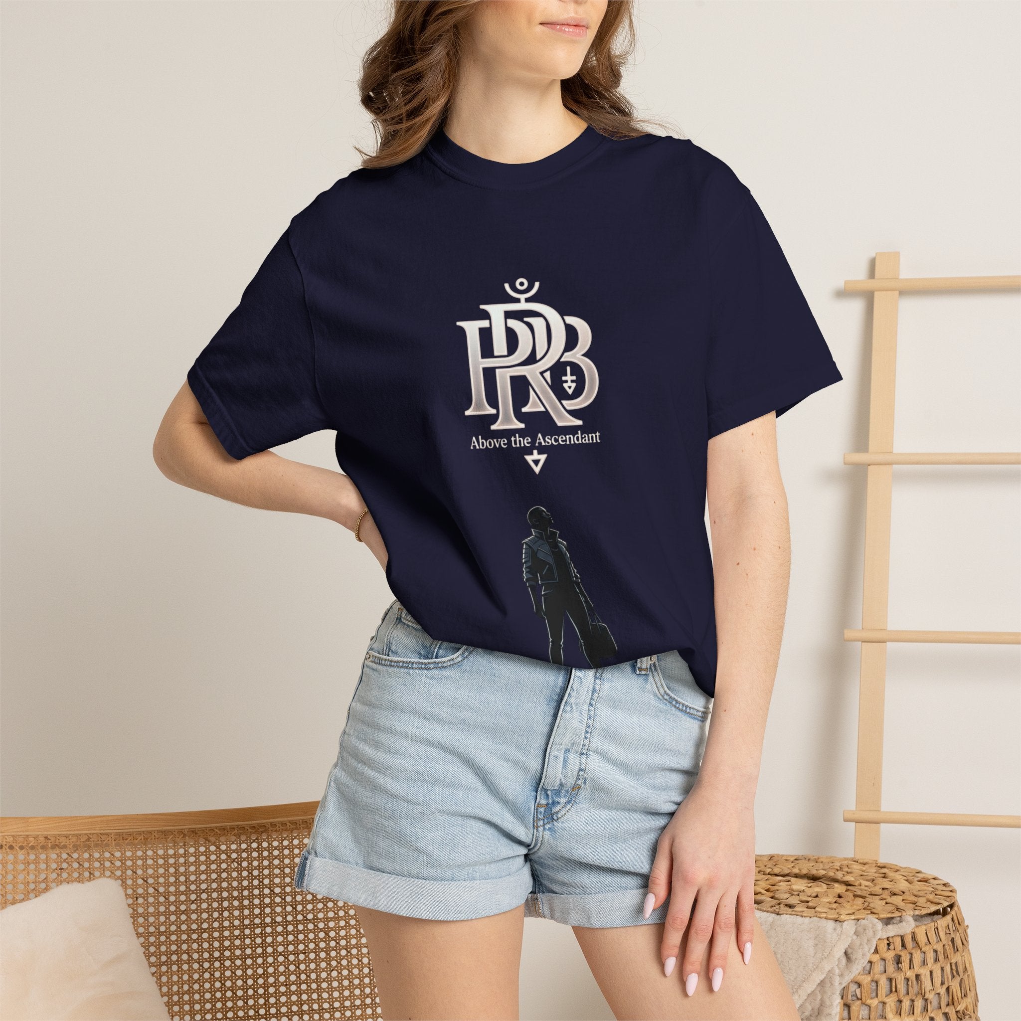 Printify Silhouette Logo T‑Shirt — Minimalist Dressed Figure & PRD Monogram - T-Shirt
