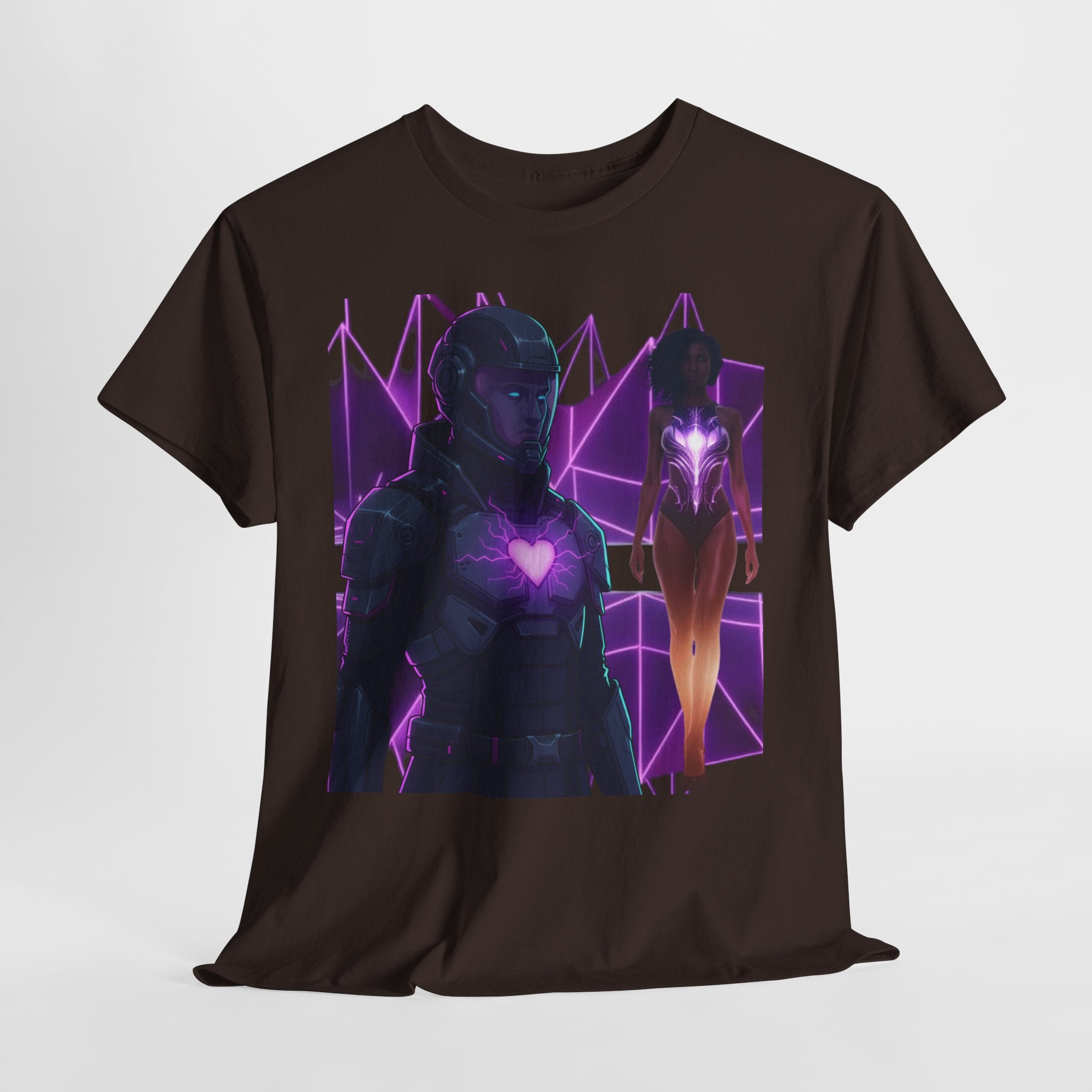 Power Run Black PRB Pretty Rich Bitch The Collection Purple Heart Cyberpunk Knight T-Shirt | Futuristic Armor Sci‑Fi Tee by Printify