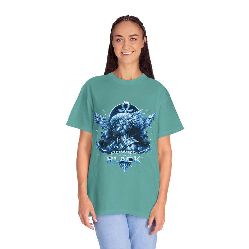 Power of Black Graphic T-Shirt — Egyptian Ankh Warrior Design by Power Runs Black