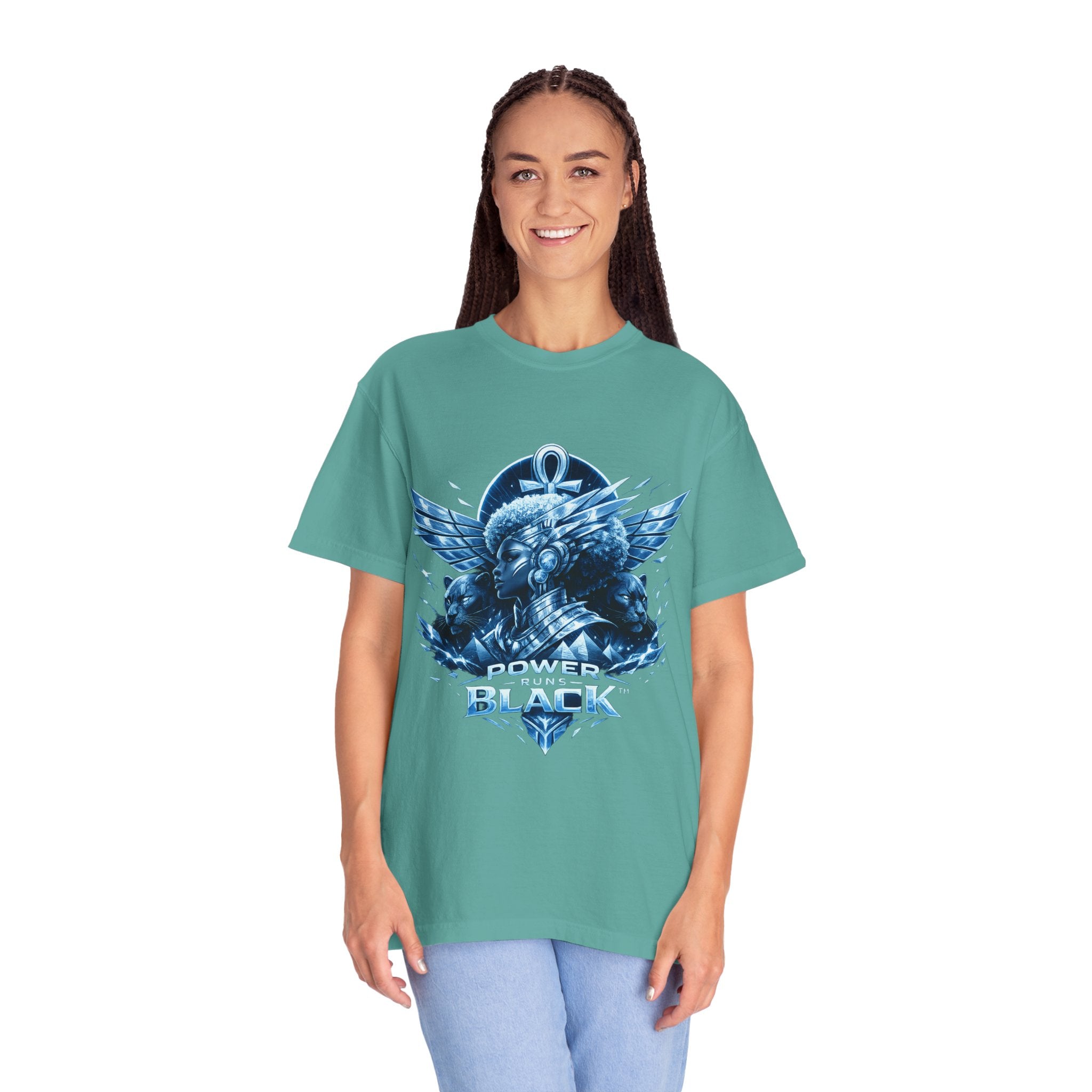 Power of Black Graphic T-Shirt — Egyptian Ankh Warrior Design by Power Runs Black