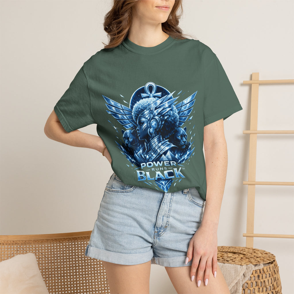 Power of Black Graphic T-Shirt — Egyptian Ankh Warrior Design by Power Runs Black