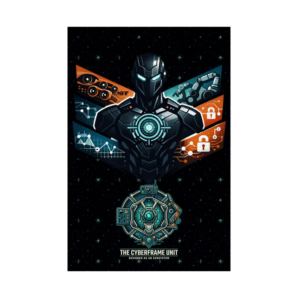 Power Runs Black Cyberframe Unit Sci‑Fi Poster — Matte Vertical by Power Runs Black