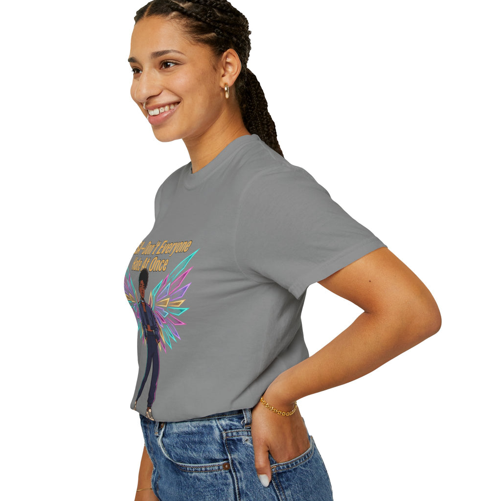 T-Shirt — PSA “Don't Everyone Hate At Once” Angel Wings Graphic Tee by Printify