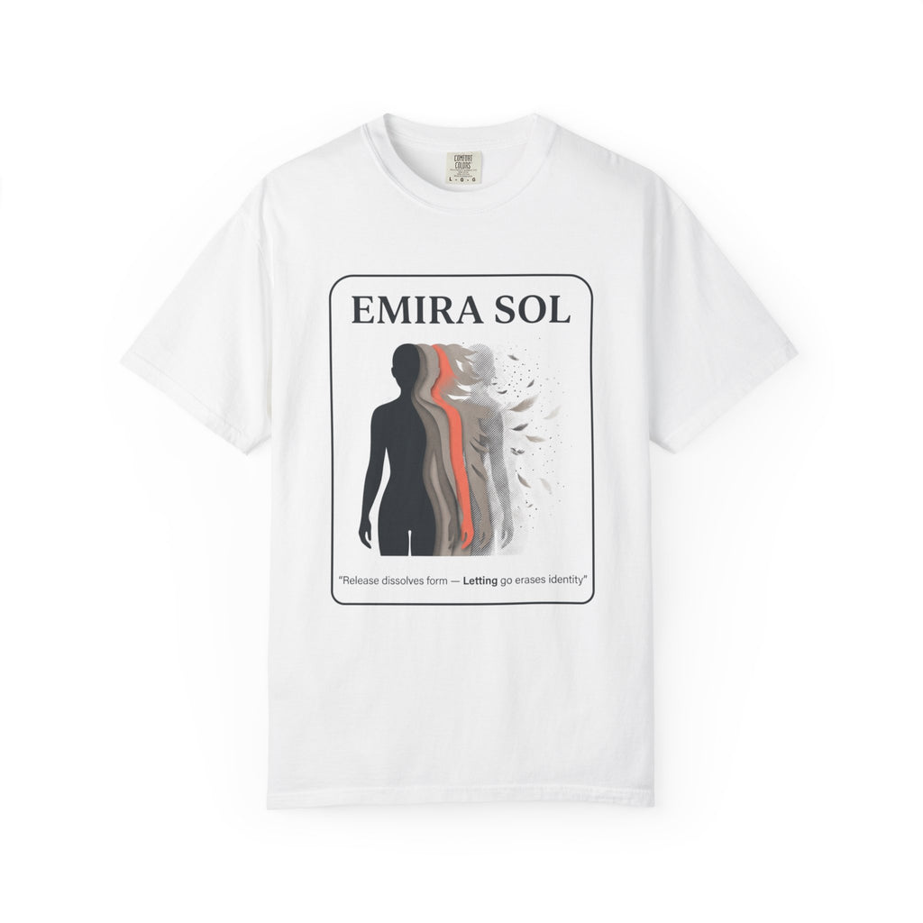 Power Runs Black PRB Emira Sol Graphic T-Shirt — Silhouette Art "Release Shadows" Tee by Printify