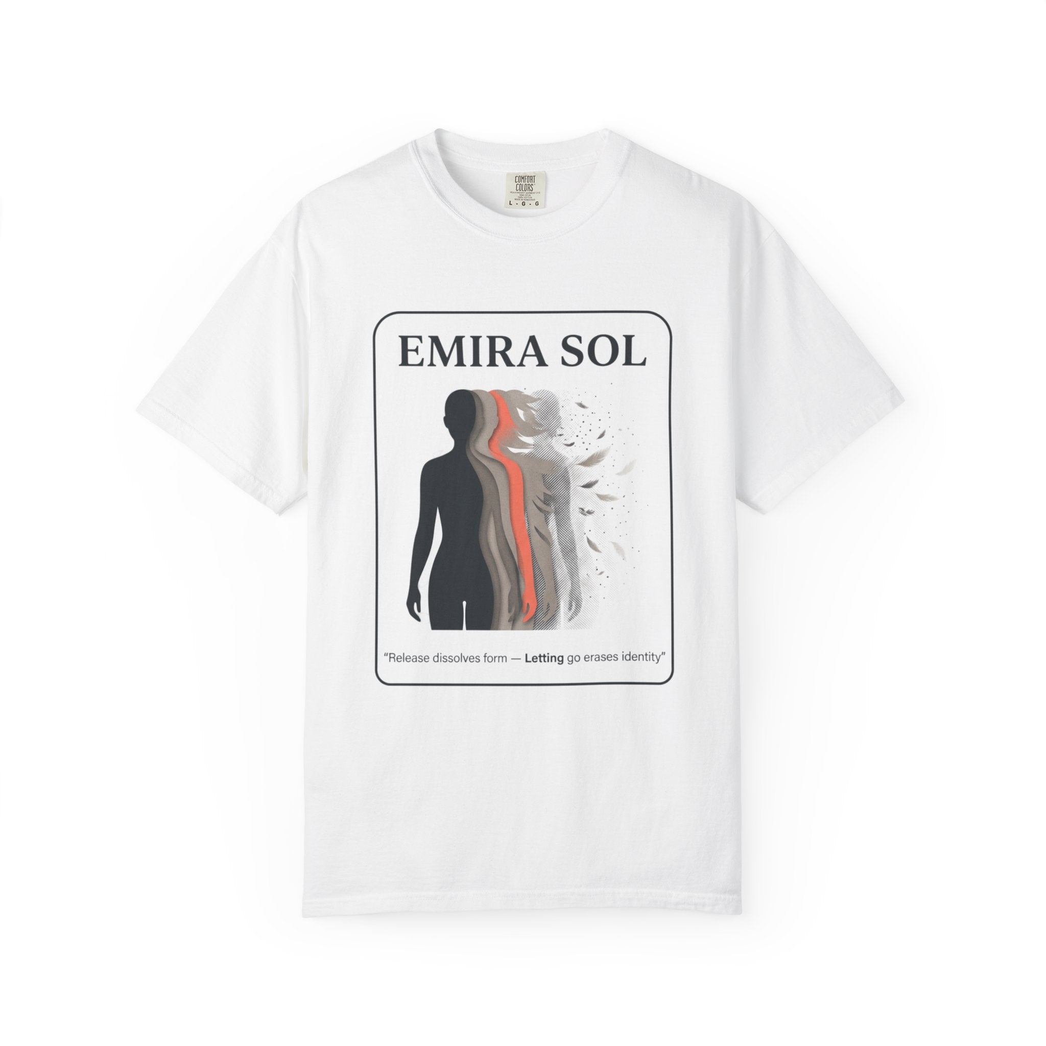 Power Runs Black PRB Emira Sol Graphic T-Shirt — Silhouette Art "Release Shadows" Tee by Printify