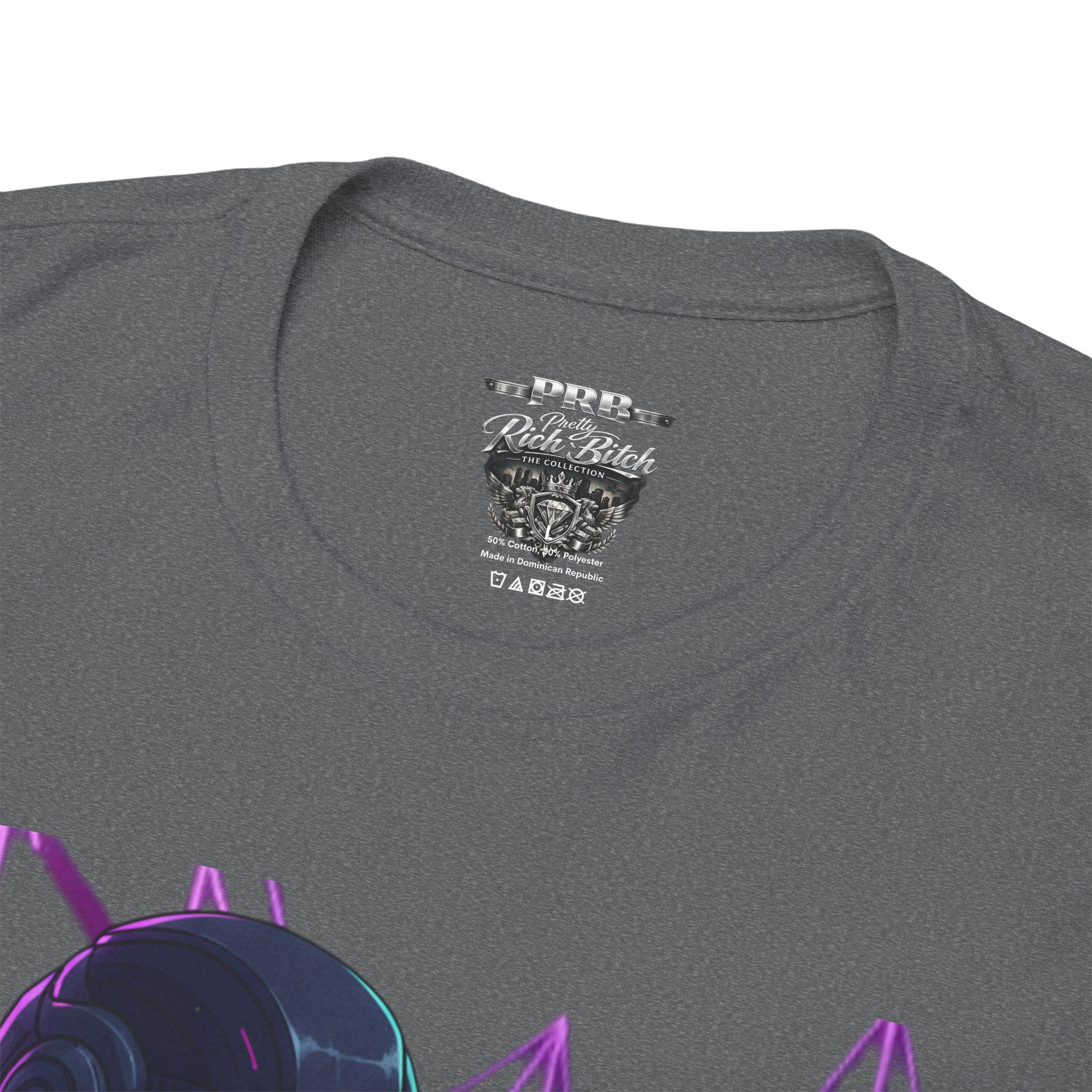 Power Run Black PRB Pretty Rich Bitch The Collection Purple Heart Cyberpunk Knight T-Shirt | Futuristic Armor Sci‑Fi Tee by Printify
