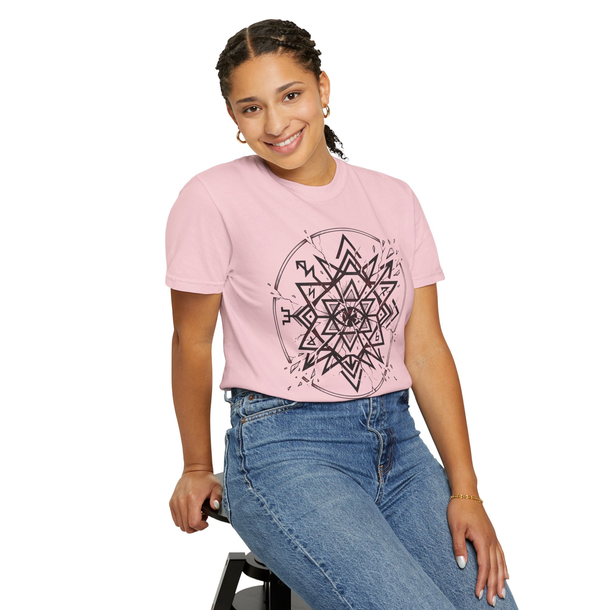 Power Runs Black PRB Eryx Tal Geometric Mandala T-Shirt — Symmetric Star Graphic Tee by Power Runs Black