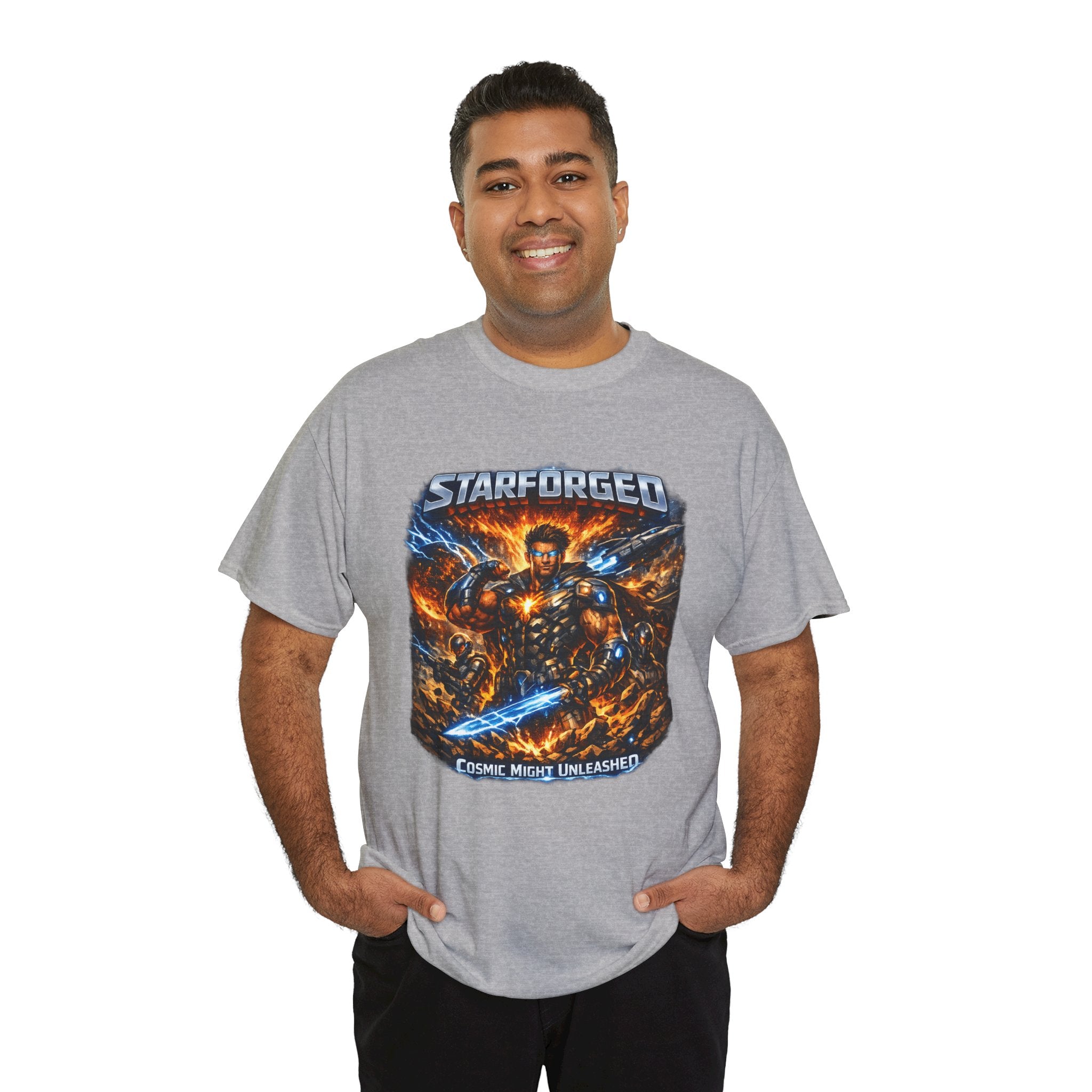 Power Runs Black PRB Starforged Sci‑Fi Graphic Tee (“Cosmic Metal Unleashed”) by Printify