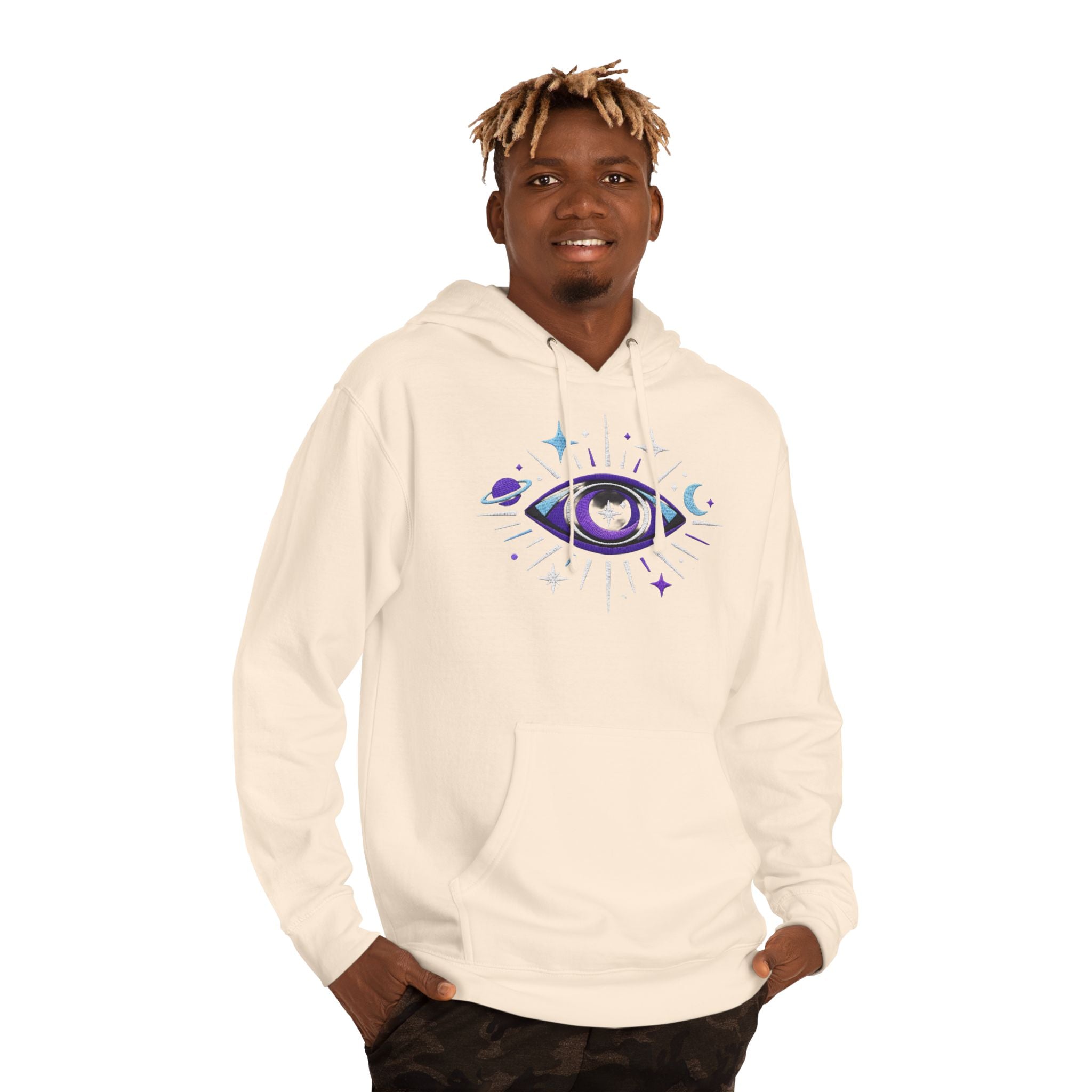 PRB Mystic Purple All-Seeing Eye Hoodie | Celestial Stars Moon by Power Runs Black