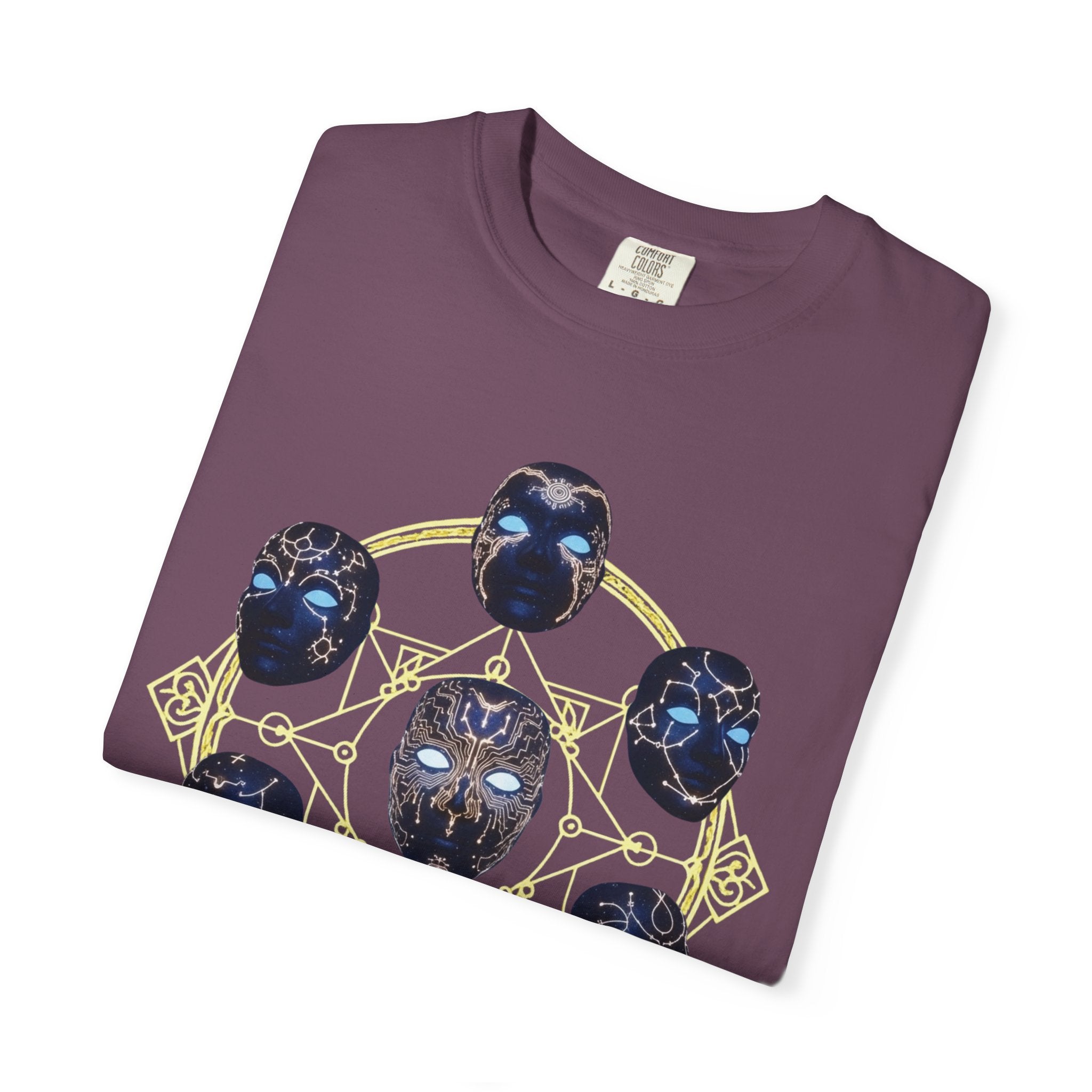PRB Tribal Mask Circle Graphic Tee, Spiritual Afrocentric Art by Power Runs Black