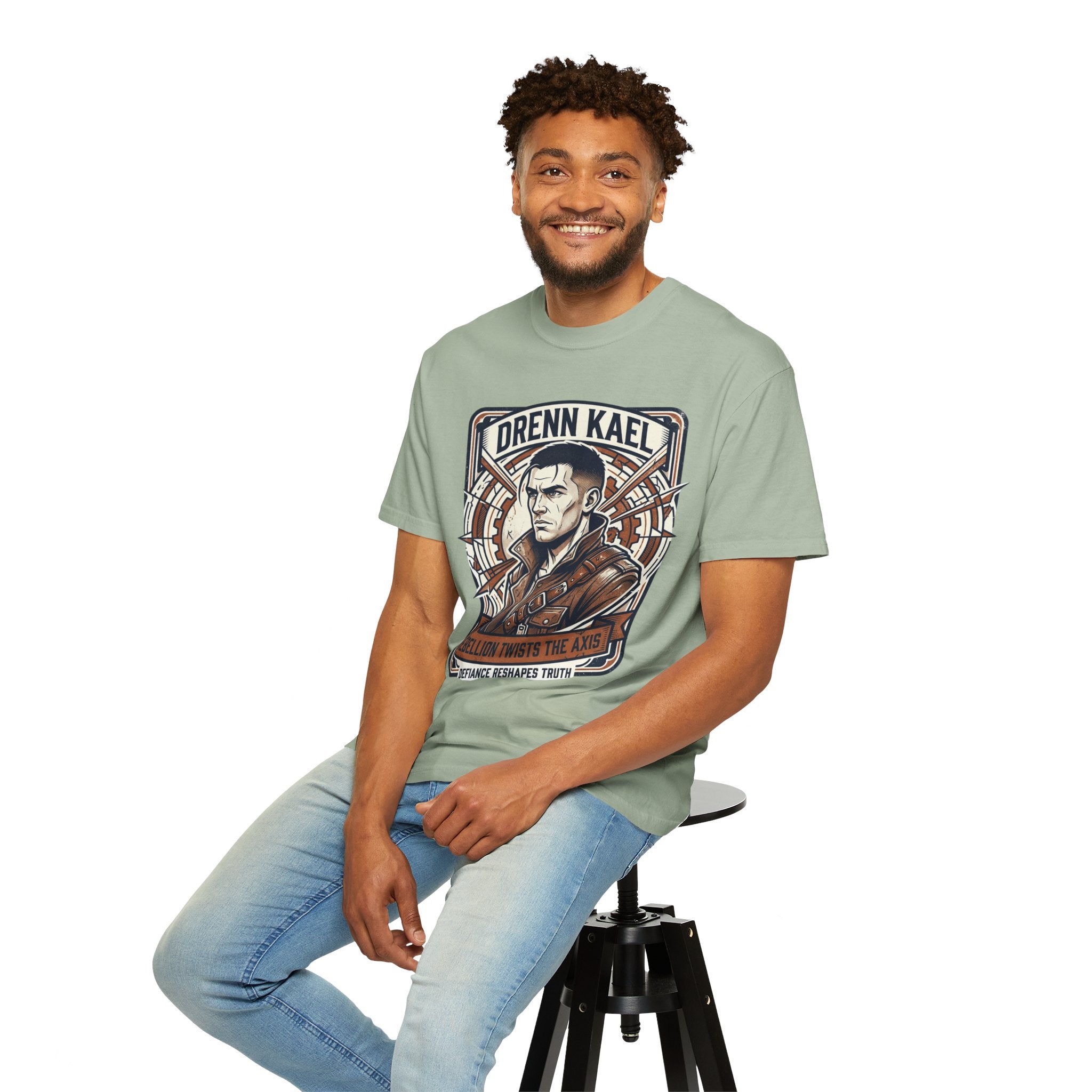 Power Runs Black PRB Drenn Kael Portrait T-Shirt — "Rebellion Twists the Axis" Graphic Tee by Printify