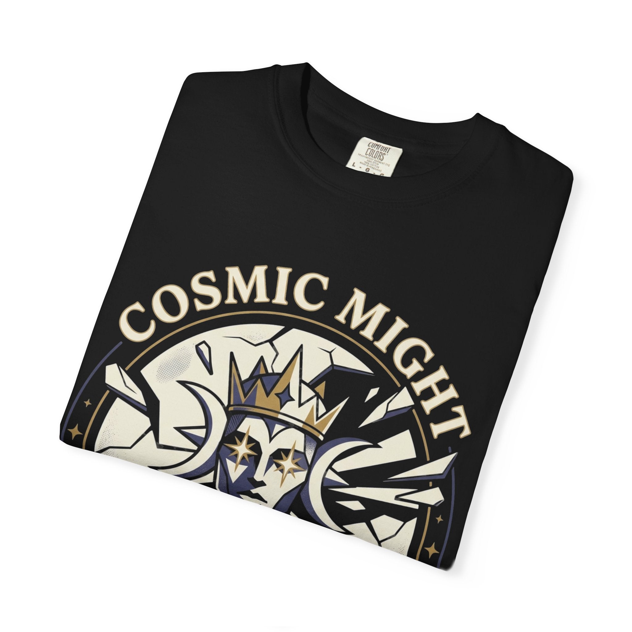 PRB Starforged Flex Cosmic Might Unleashed Graphic T-Shirt — 'Cosmic Might Unleashed' Vintage Astro King Tee by Power Runs Black
