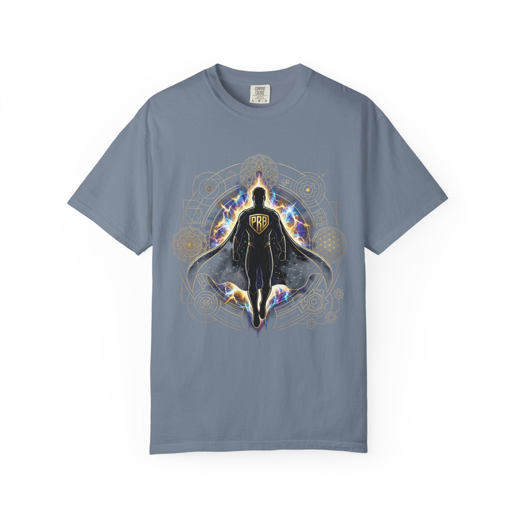 PRB Mystic Cloaked Hero Graphic T-Shirt | Cosmic Aura Geometric Streetwear Tee by Printify