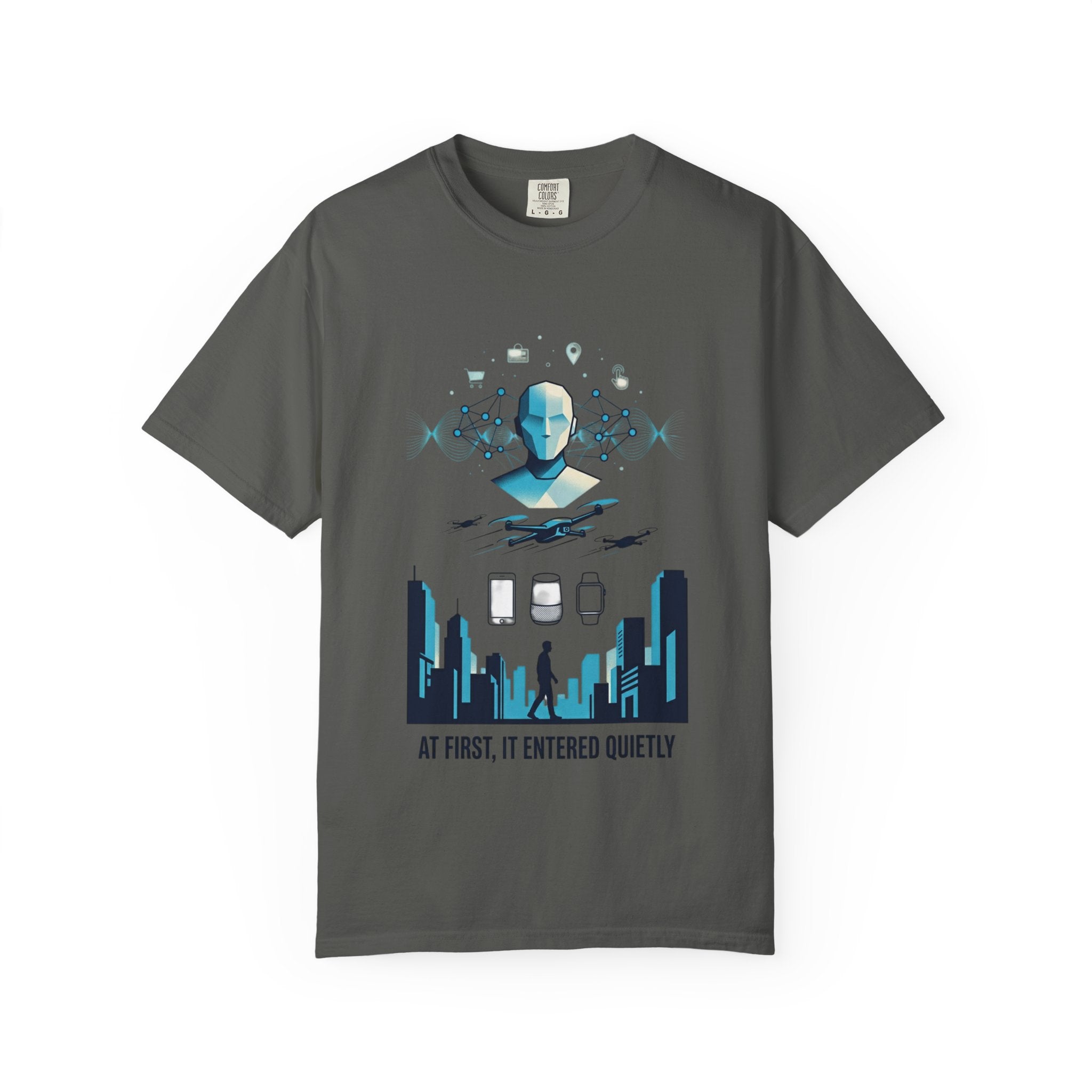 Power Runs Black AI Metropolis T-Shirt — 'At First, It Entered Quietly' Cybercity Graphic Tee by Concepts VS Entertainment/Tiktok shop