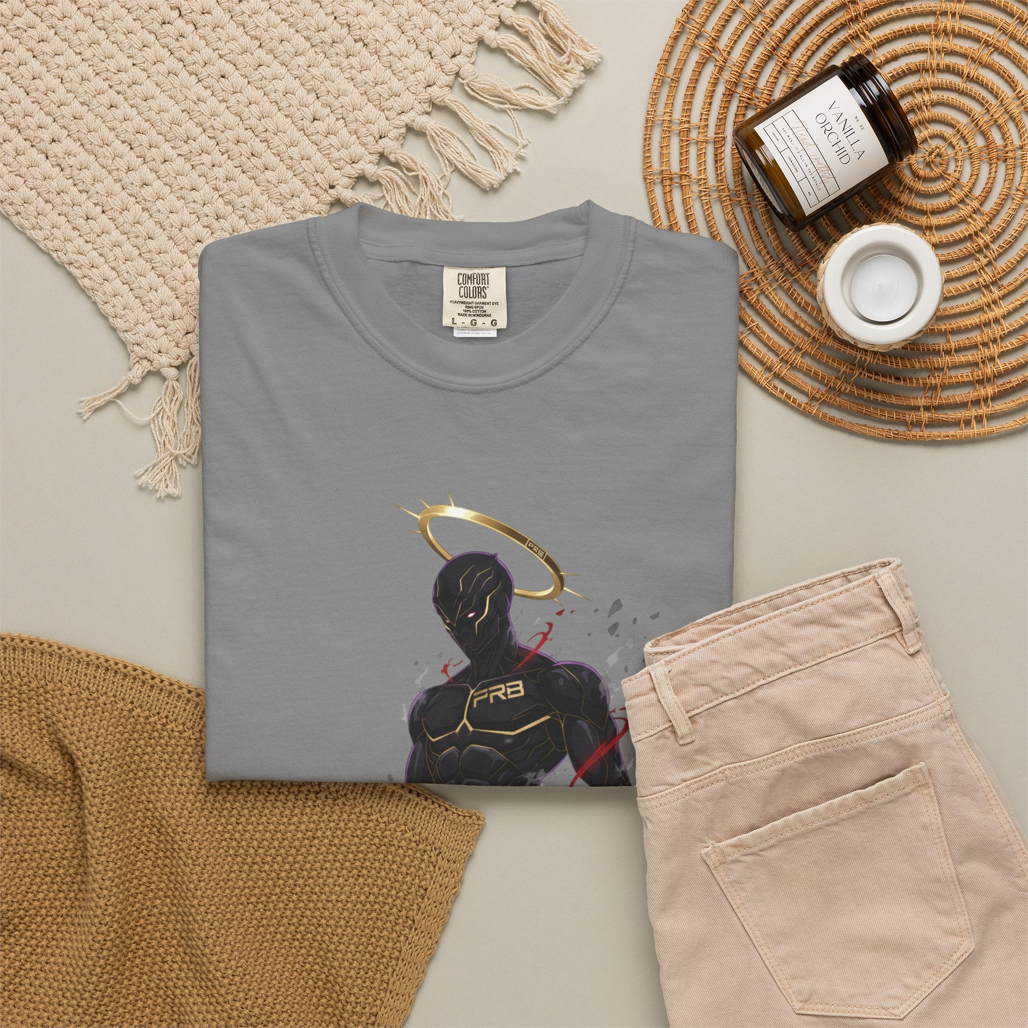 PRB Shadow Hero Graphic T-Shirt — Haloed Vigilante Illustration by Printify