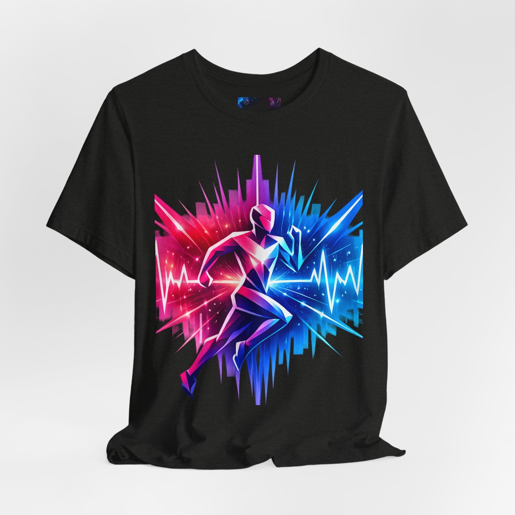 Power Runs Black PRB Running Pulse Graphic Tee — Neon Runner Heartbeat Sports T‑Shirt by Power Runs Black