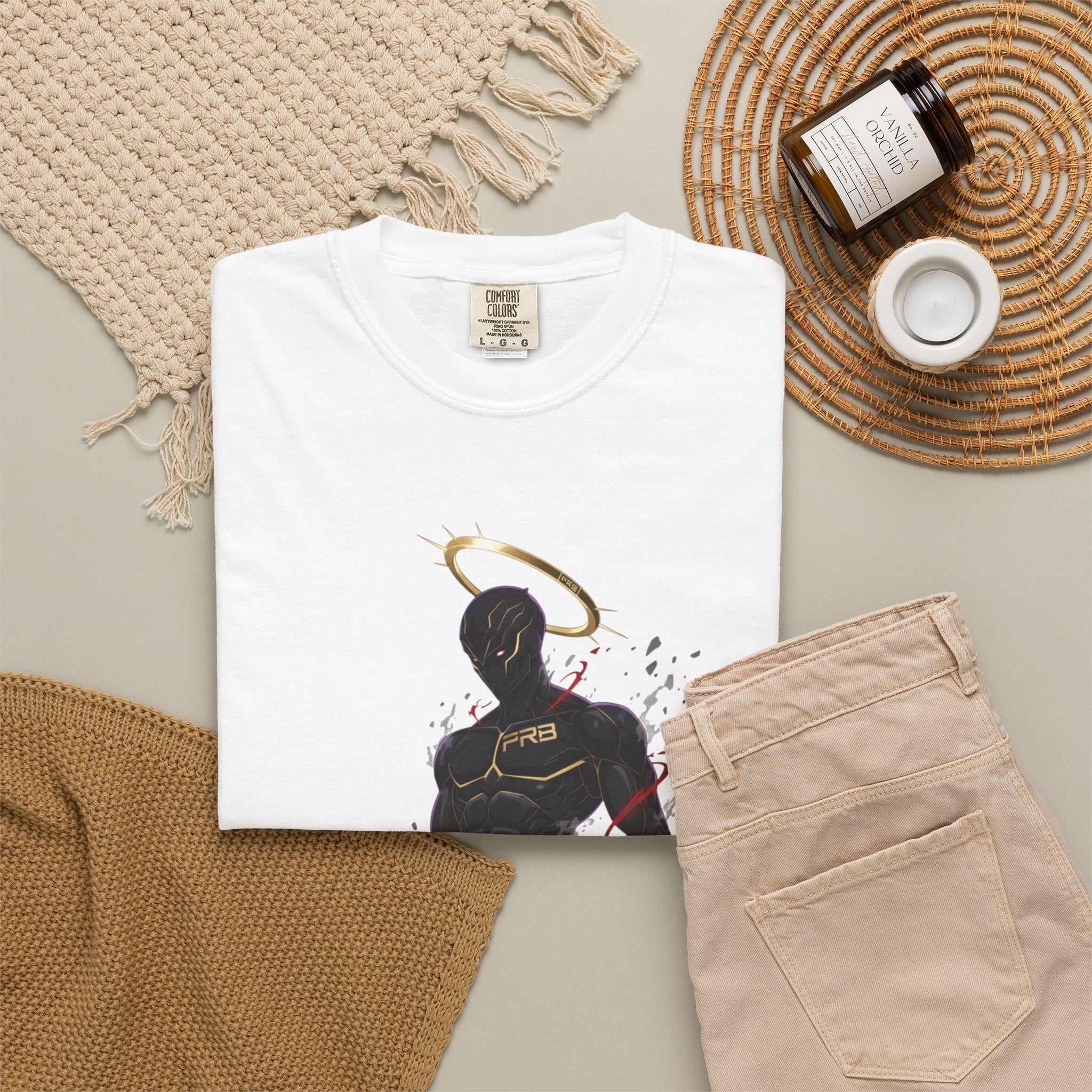 PRB Shadow Hero Graphic T-Shirt — Haloed Vigilante Illustration by Power Runs Black