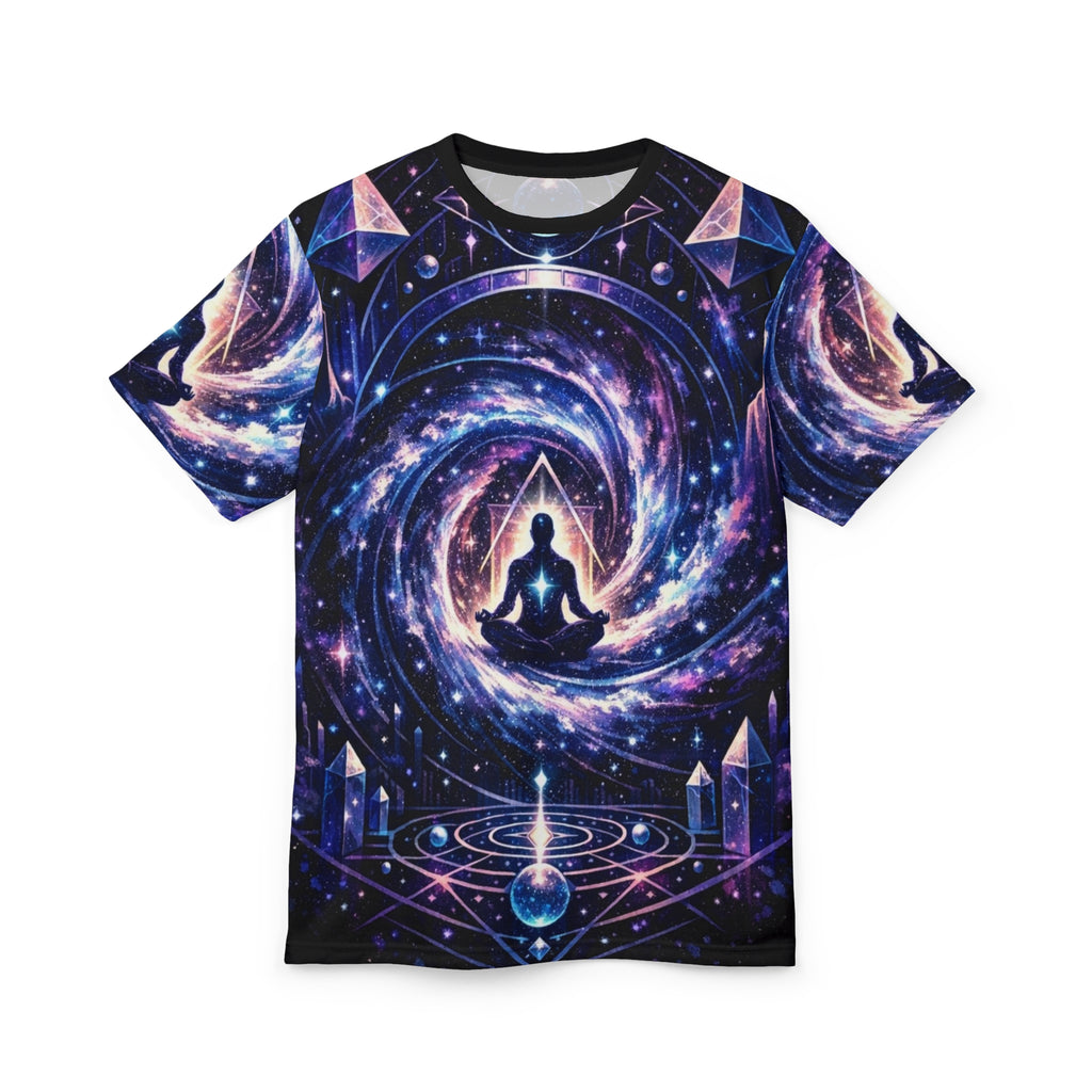 PRB Meditation Galaxy Tee — Spiritual Cosmic AOP Shirt by Power Runs Black