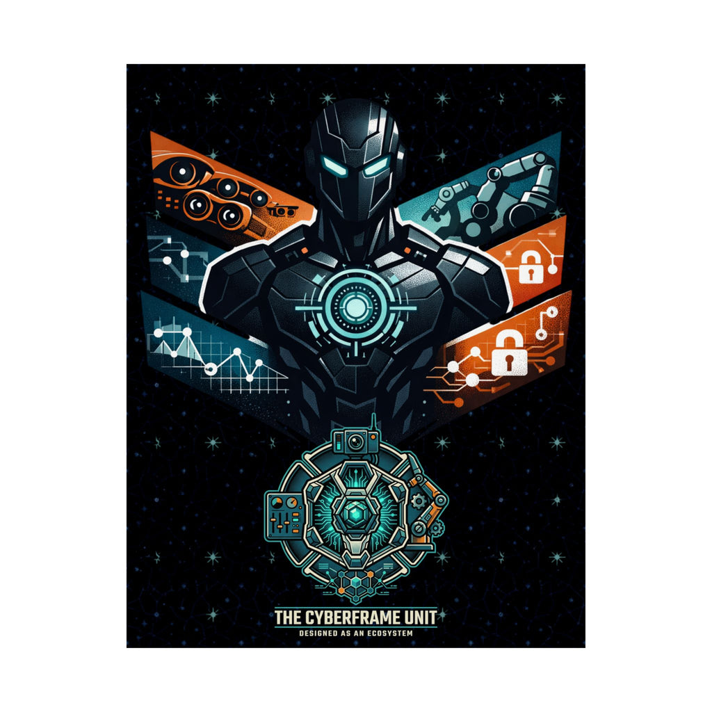 Power Runs Black Cyberframe Unit Sci‑Fi Poster — Matte Vertical by Power Runs Black