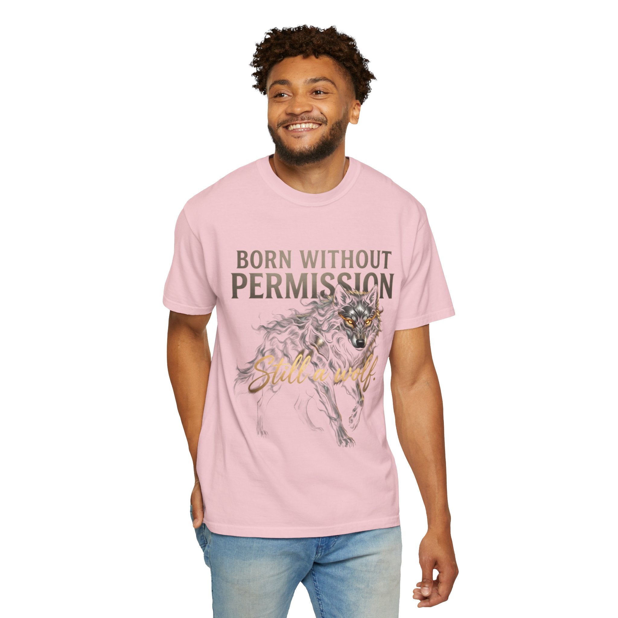 PRB Born Without Permission Wolf T-Shirt — Bold Wolf Graphic Tee by Printify