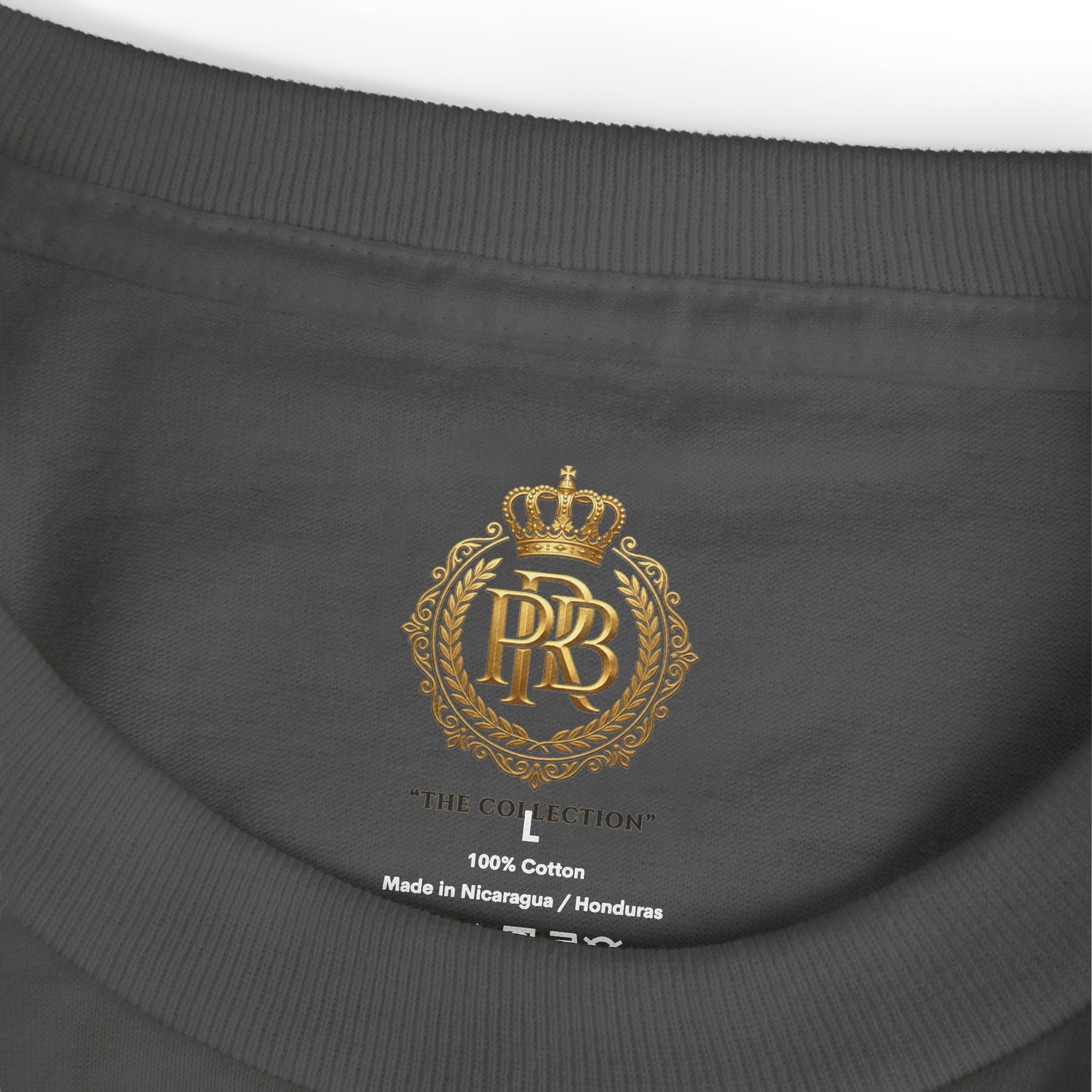 PRB Graphic Tee — Golden Gothic Shield Chest & Back Design by Power Runs Black