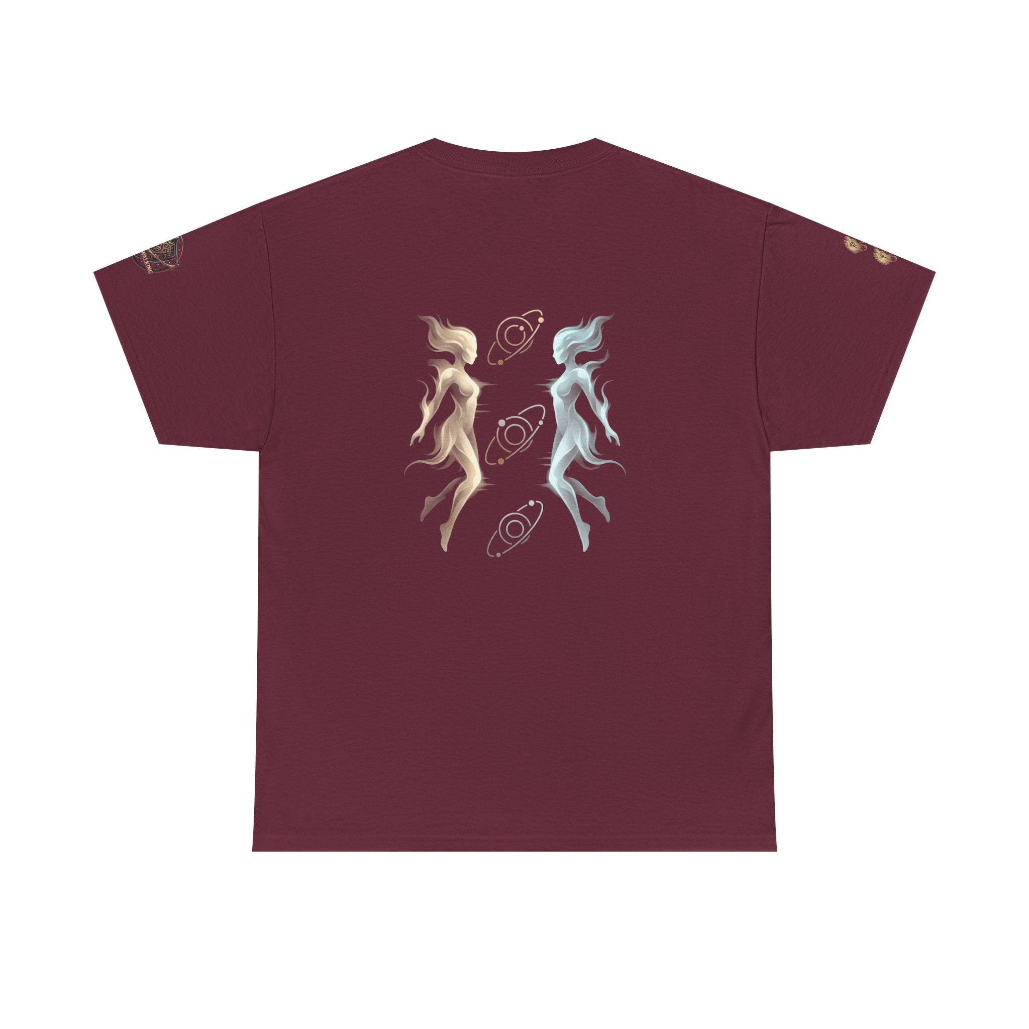 Power Runs Black Gemini Spirit Tee — Twin Sun & Moon Celestial Graphic T-Shirt by Printify